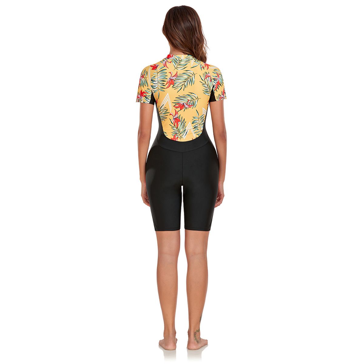 (image for) New Women Printed One‑Piece Swimsuit Short Sleeve Athletic Surfing Wetsuit
