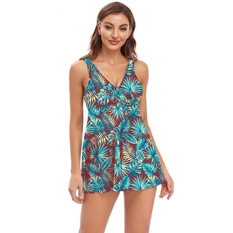 (image for) Women Floral Print Skirted One‑Piece Swimsuit, Plus Size Conservative Bathing Suit with Boyshorts