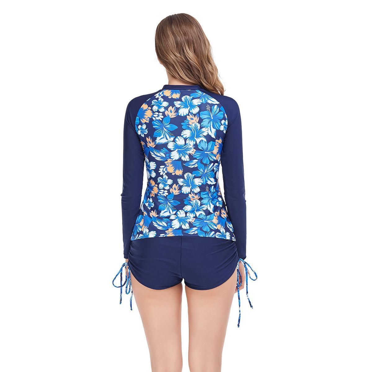 (image for) New Women Split Long‑Sleeve Conservative Set Printed Rash Guard Swimsuit