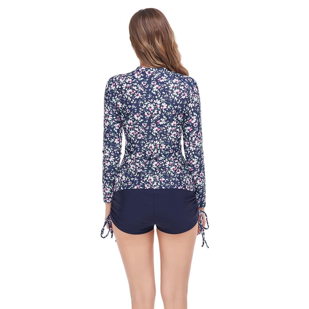 (image for) New Women Split Long‑Sleeve Conservative Set Printed Rash Guard Swimsuit