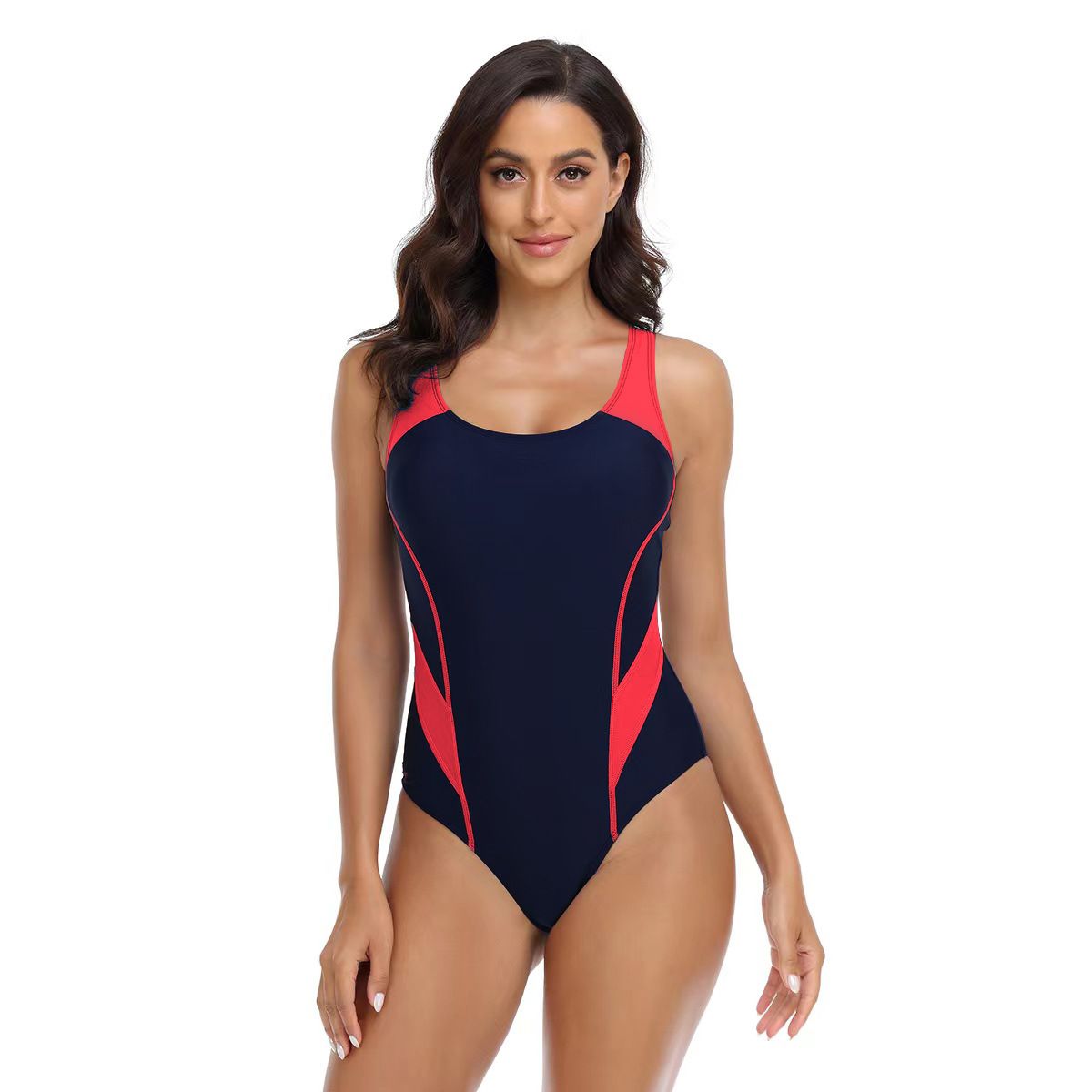 (image for) Women's Color Block One‑Piece Competitive Swimsuit Conservative Training Bathing Suit