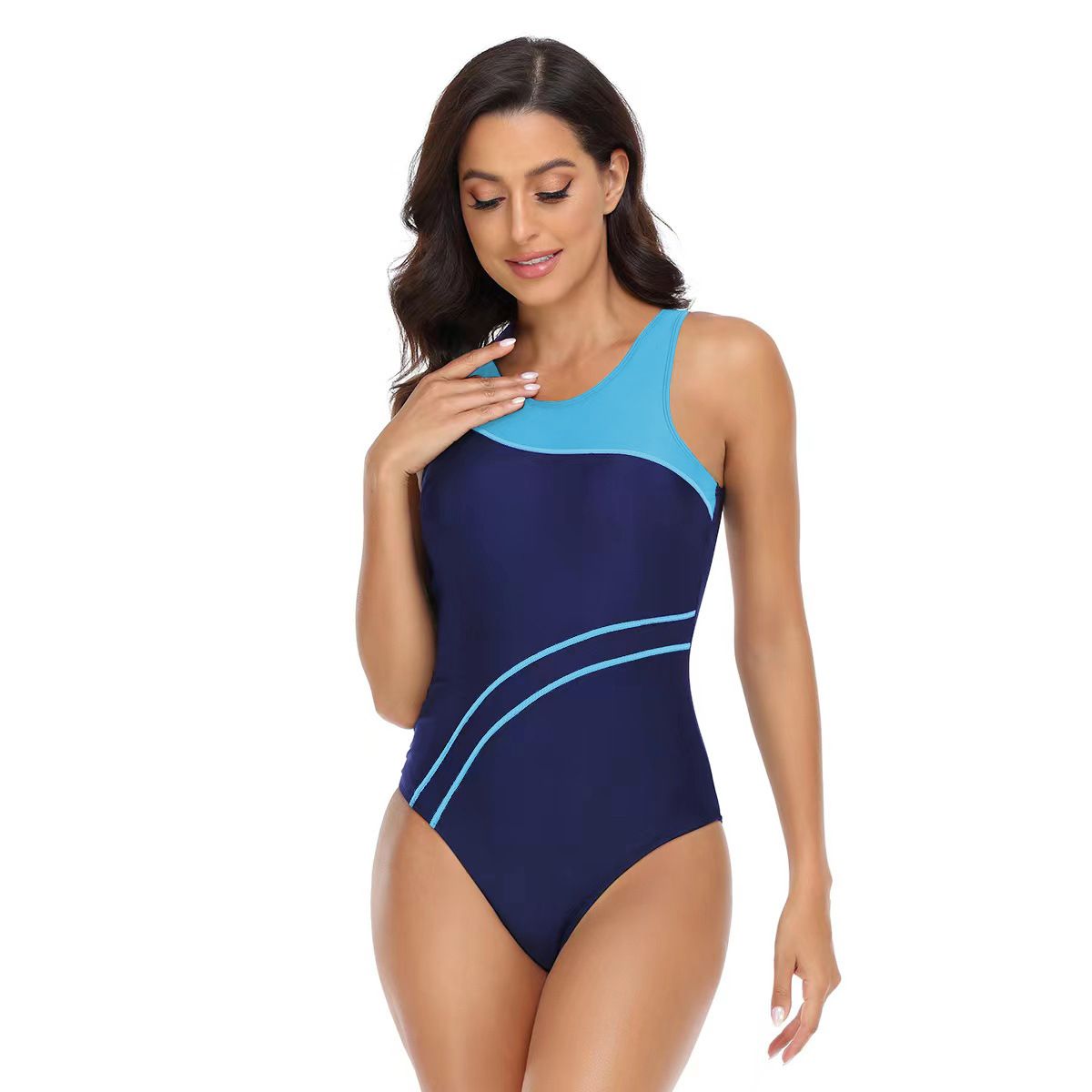 (image for) Women's Color Block One‑Piece Athletic Swimsuit Racing Training Competitive Bathing Suit
