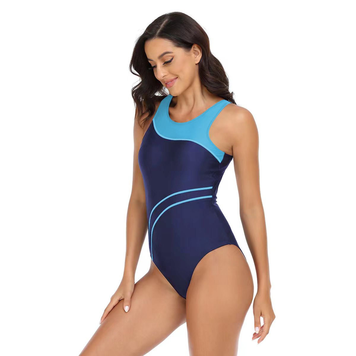 (image for) Women's Color Block One‑Piece Athletic Swimsuit Racing Training Competitive Bathing Suit