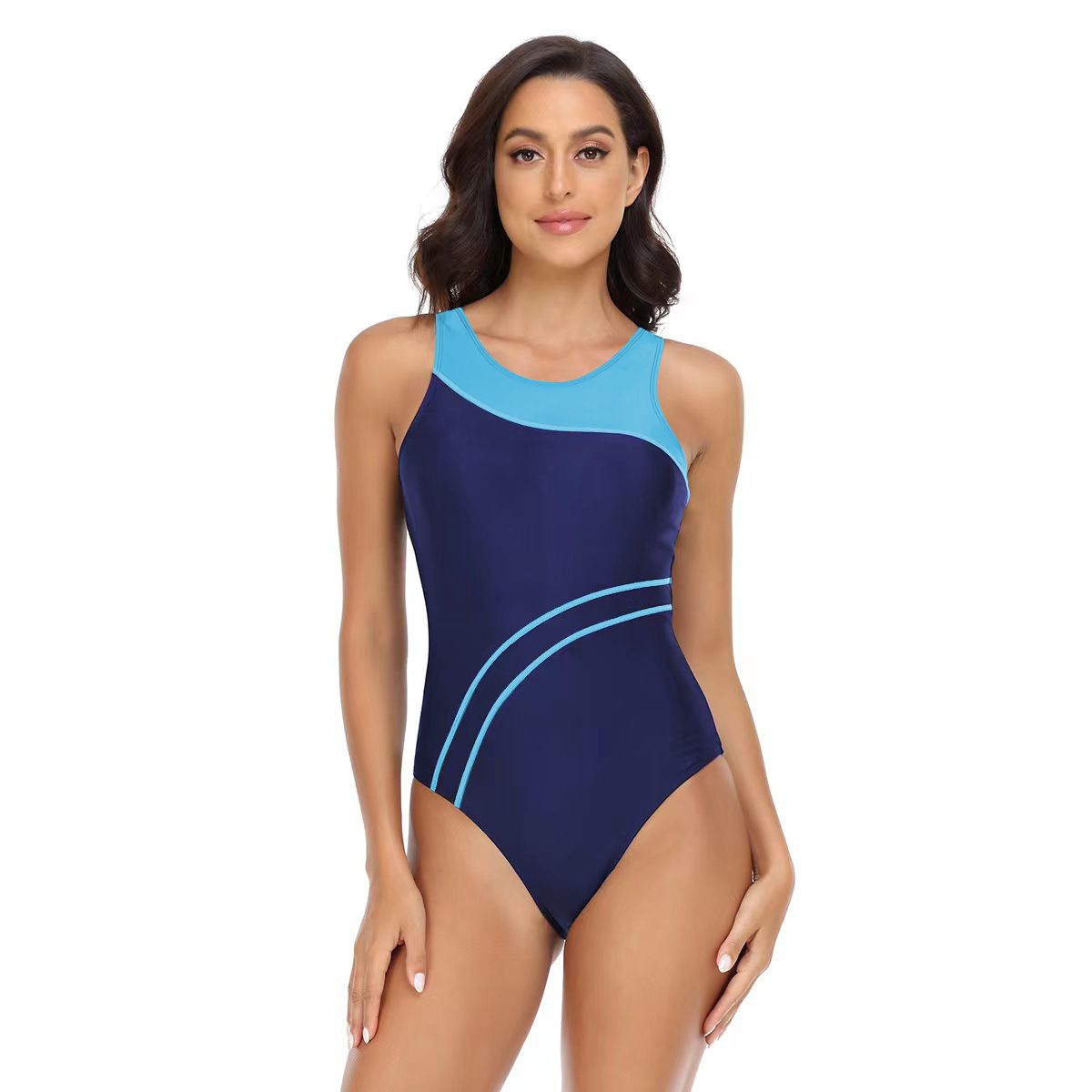 (image for) Women's Color Block One‑Piece Athletic Swimsuit Racing Training Competitive Bathing Suit