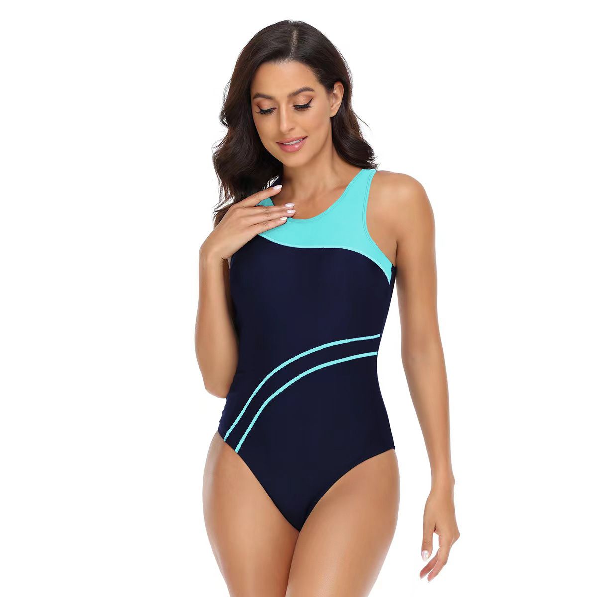 (image for) Women's Color Block One‑Piece Athletic Swimsuit Racing Training Competitive Bathing Suit