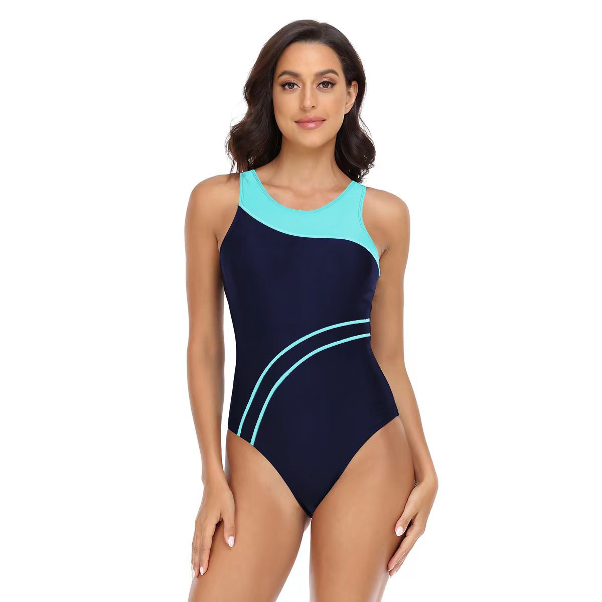 (image for) Women's Color Block One‑Piece Athletic Swimsuit Racing Training Competitive Bathing Suit