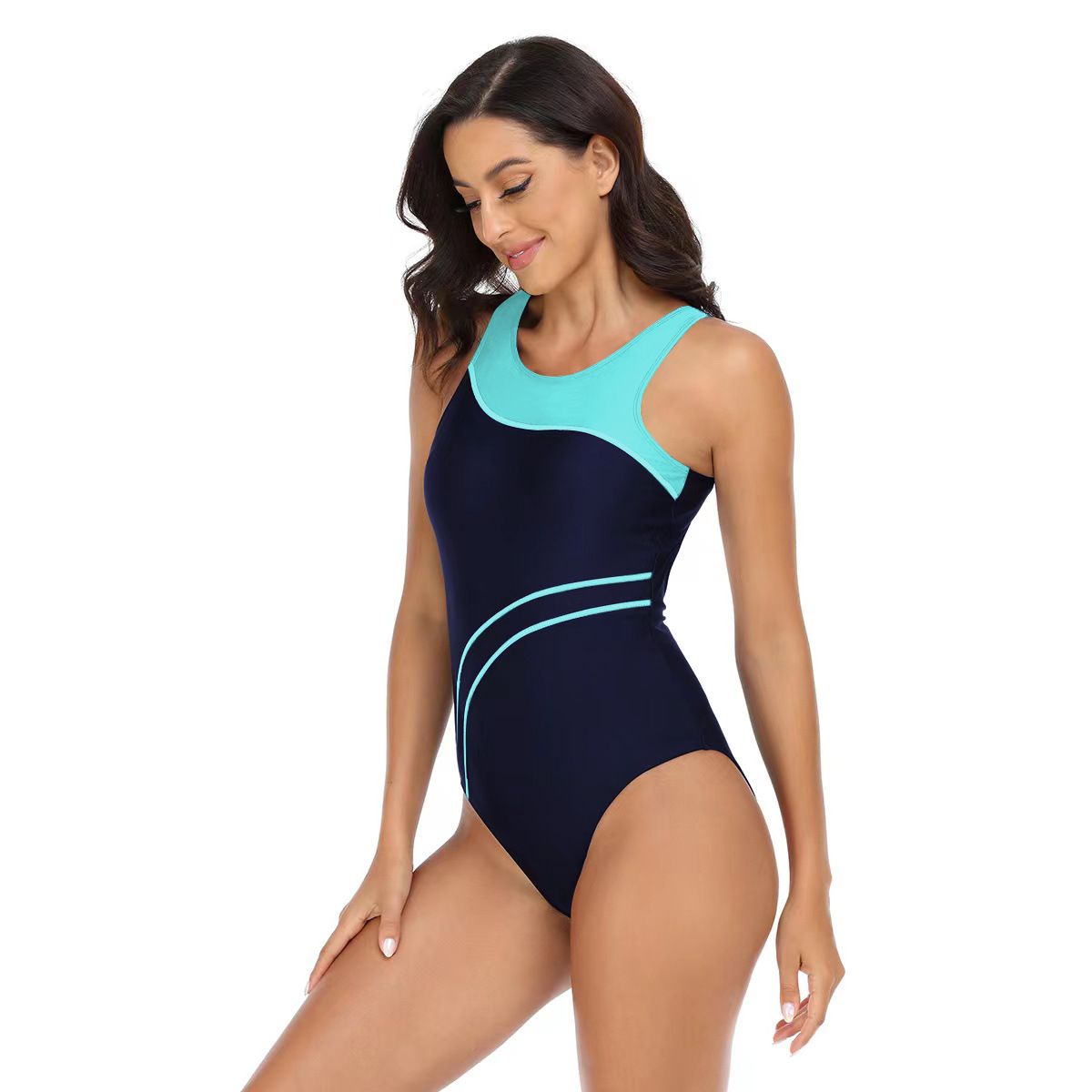 (image for) Women's Color Block One‑Piece Athletic Swimsuit Racing Training Competitive Bathing Suit