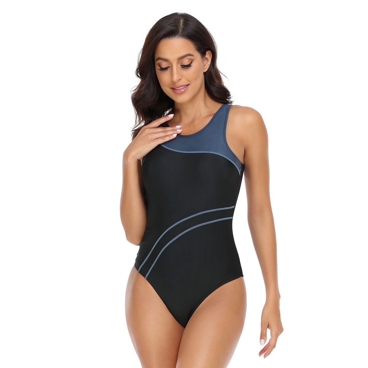 (image for) Women's Color Block One‑Piece Athletic Swimsuit Racing Training Competitive Bathing Suit