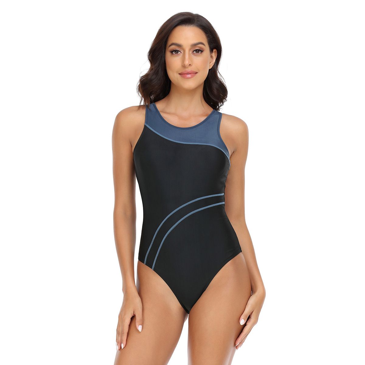 (image for) Women's Color Block One‑Piece Athletic Swimsuit Racing Training Competitive Bathing Suit