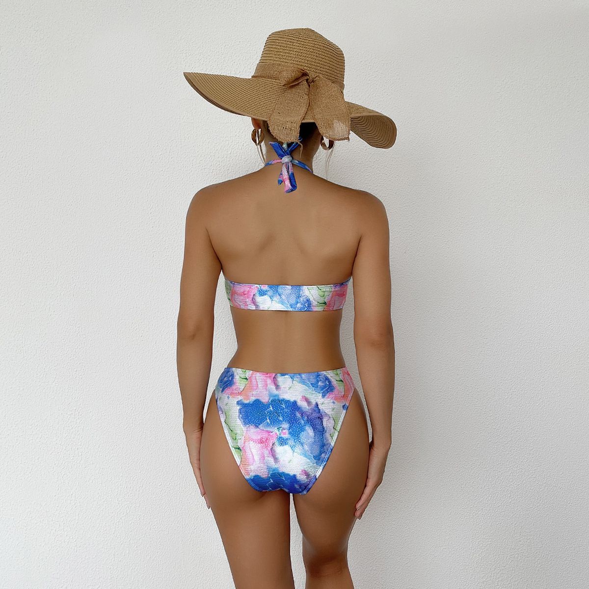 (image for) Women Floral Print Halter Cutout One‑Piece Swimsuit, Sexy O‑Ring Monokini Bathing Suit
