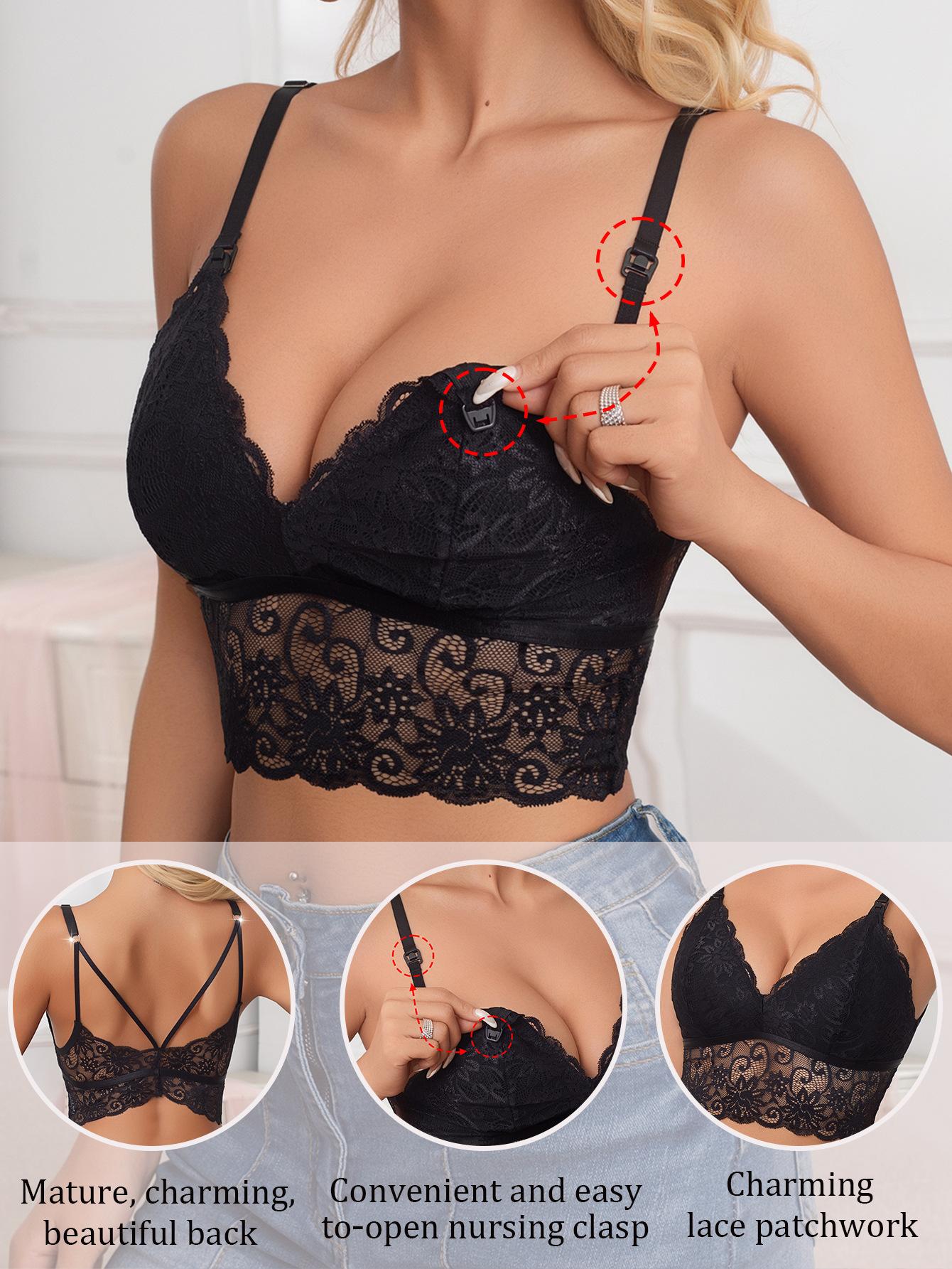 Women's Front Closure Lace Longline Nursing Bra Crisscross Thin Strap Racerback Wireless Push Up All-Stage Breastfeeding Maternity Lingerie (image for) Women's Front Closure Lace Longline Nursing Bra Crisscross Thin Strap Racerback Wireless Push Up All-Stage Breastfeeding Maternity Lingerie