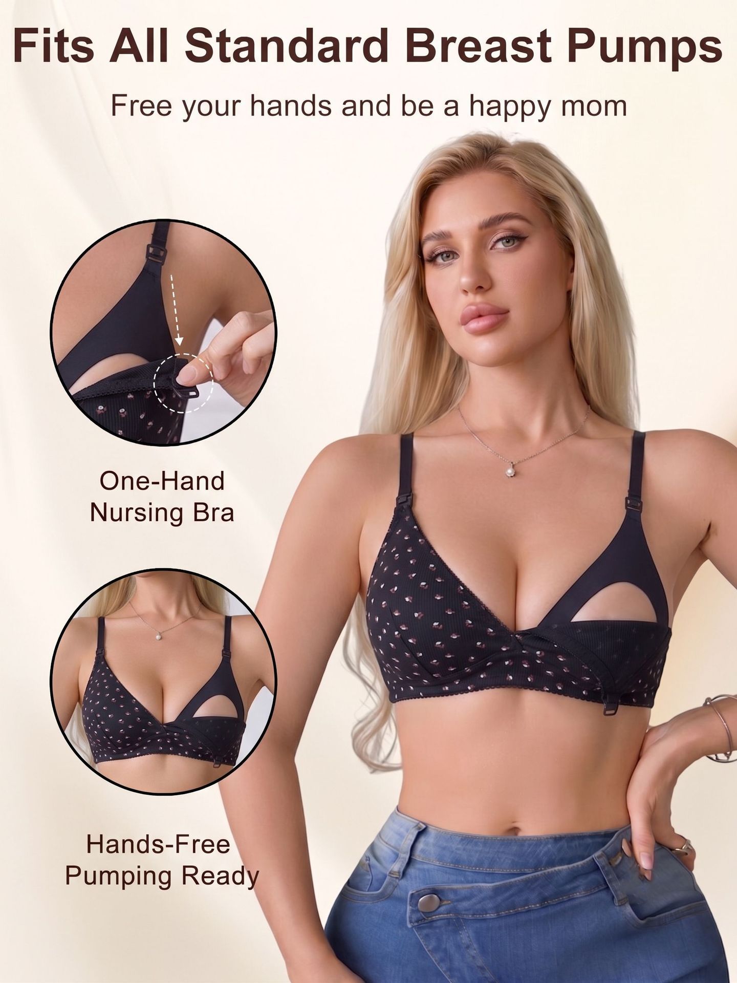 Women's Front Closure Wireless Nursing Bra Ultra-Thin Side Leak-Proof Adjustable Strap All-Stage Maternity Breastfeeding Bra