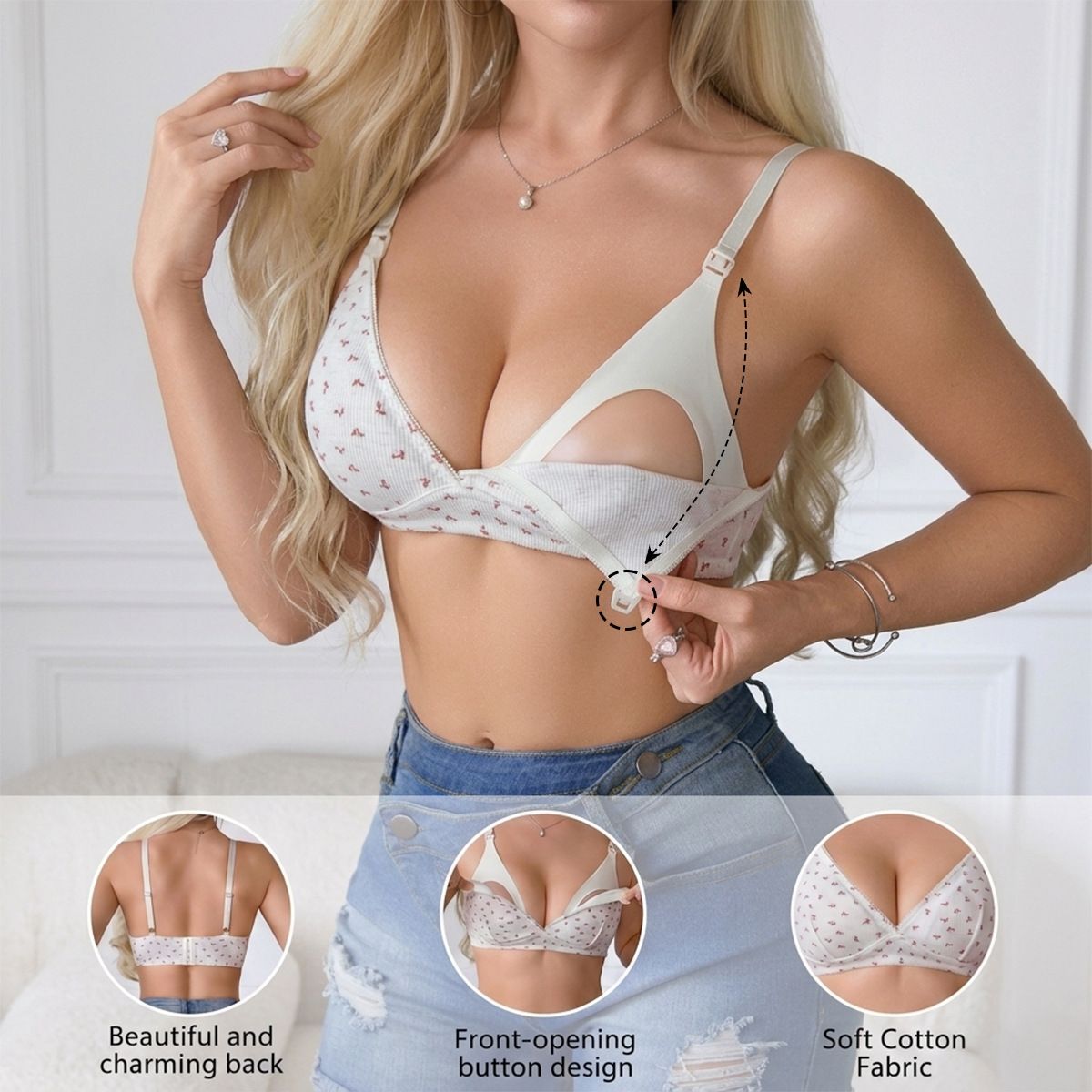 (image for) Women's Front Closure Wireless Nursing Bra Ultra-Thin Side Leak-Proof Adjustable Strap All-Stage Maternity Breastfeeding Bra