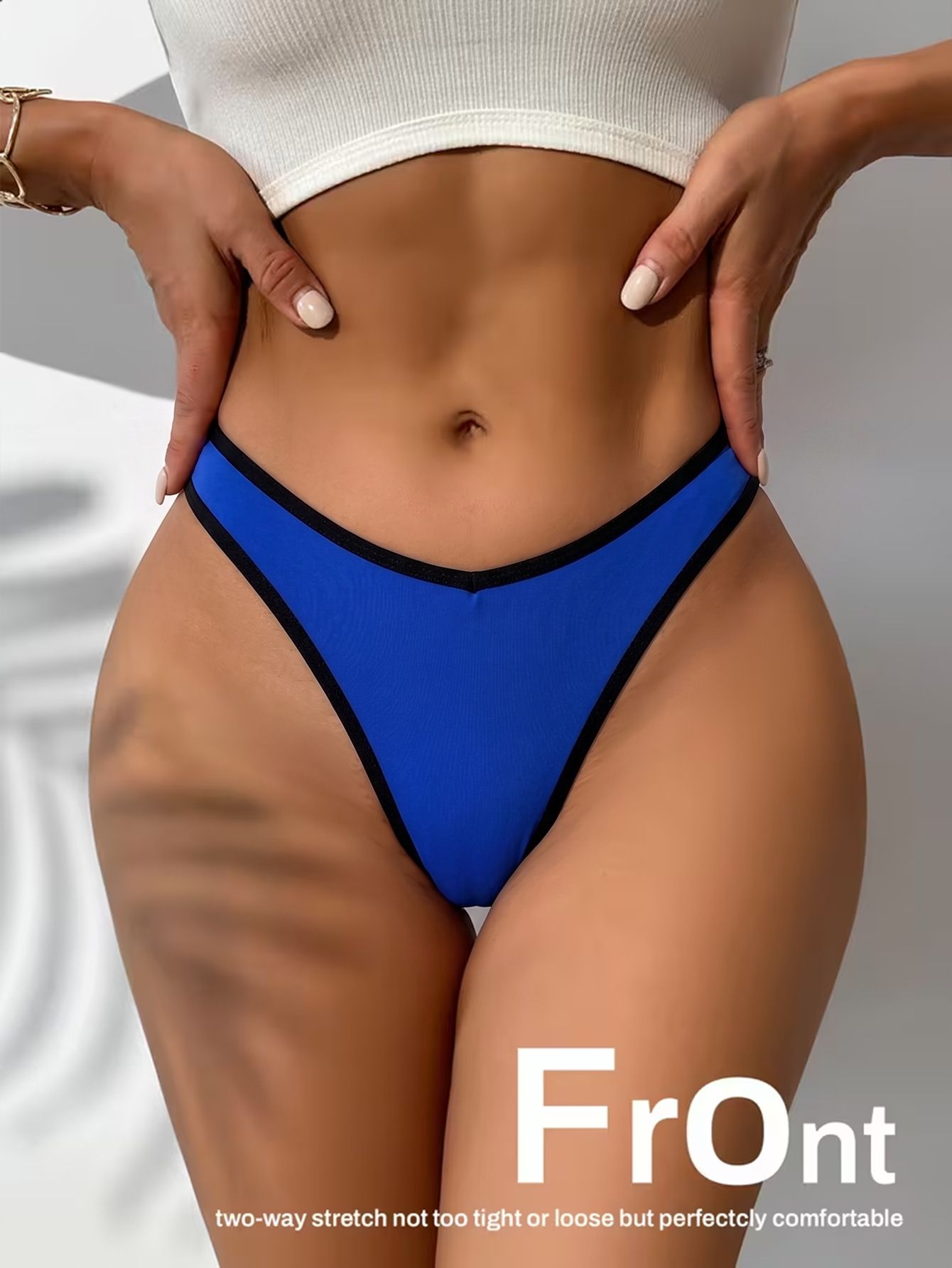 (image for) Women's Contrast Trim Low Rise Thong Panties Seamless Breathable Cotton Gusset Soft Stretch Everyday Intimates for Teens