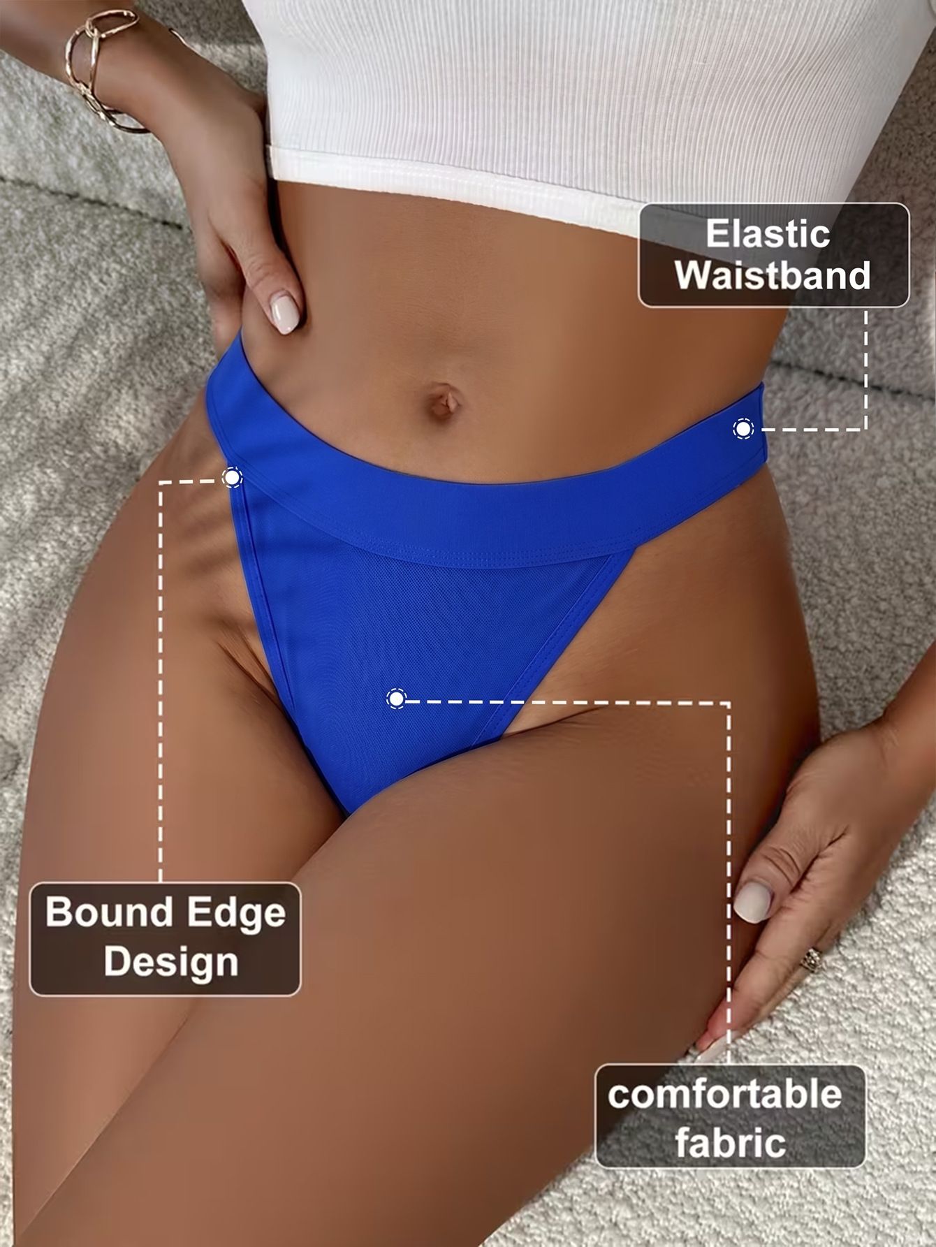 (image for) Women's Contrast Trim Low Rise Thong Panties Seamless Breathable Cotton Gusset Soft Stretch Everyday Intimates for Teens
