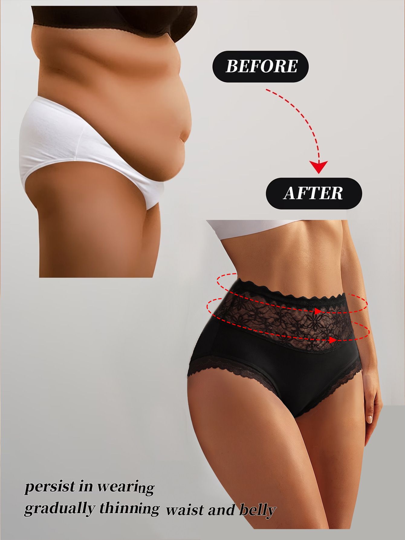(image for) Women's High Waist Lace Waistband Tummy Control Briefs Thin Seamless Sheer Stretch Cotton Gusset Breathable Everyday Panties