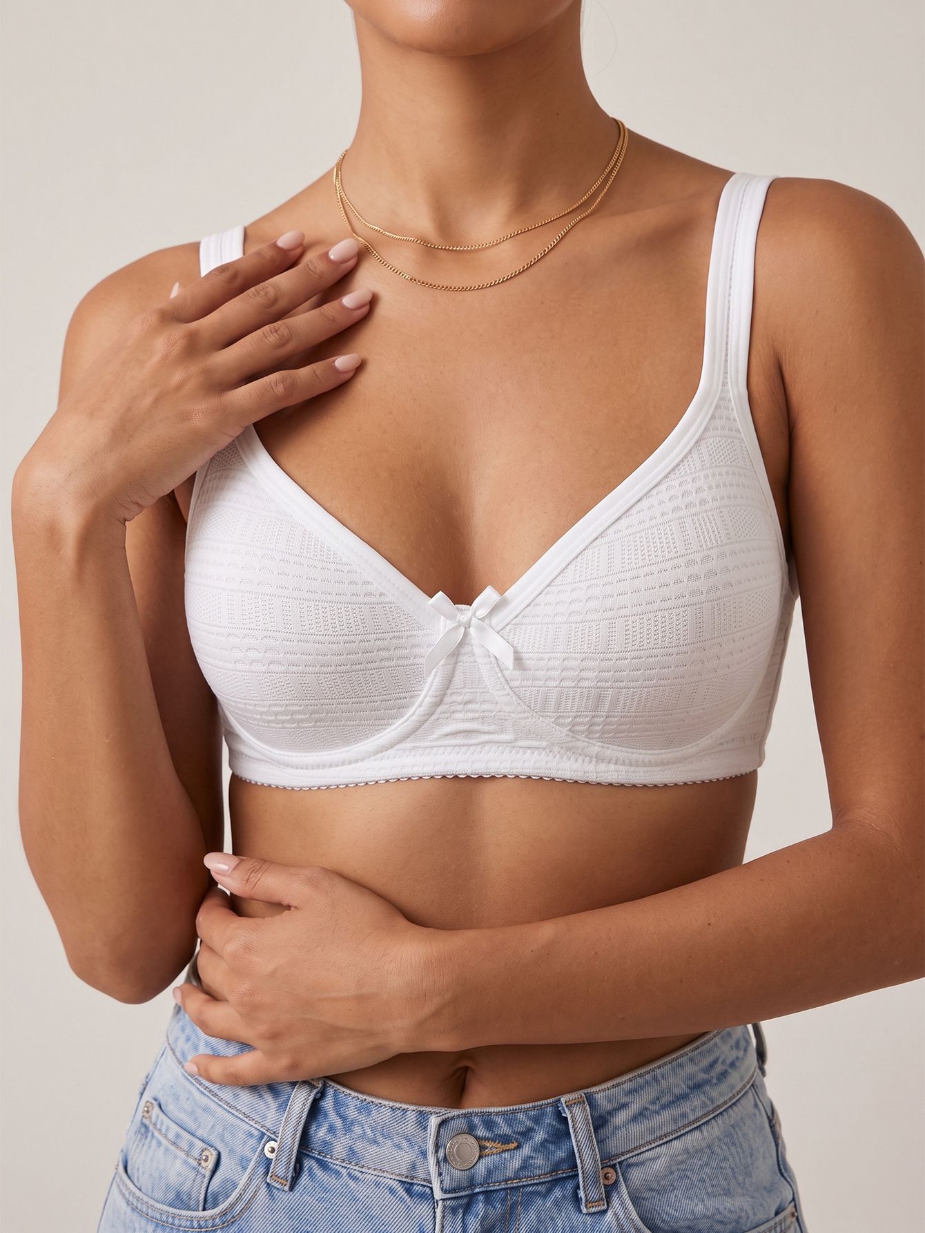 (image for) Women's Underwire Bubble Mesh Breathable Bra Adjustable Straps Bow Detail Everyday Comfort Support Lingerie