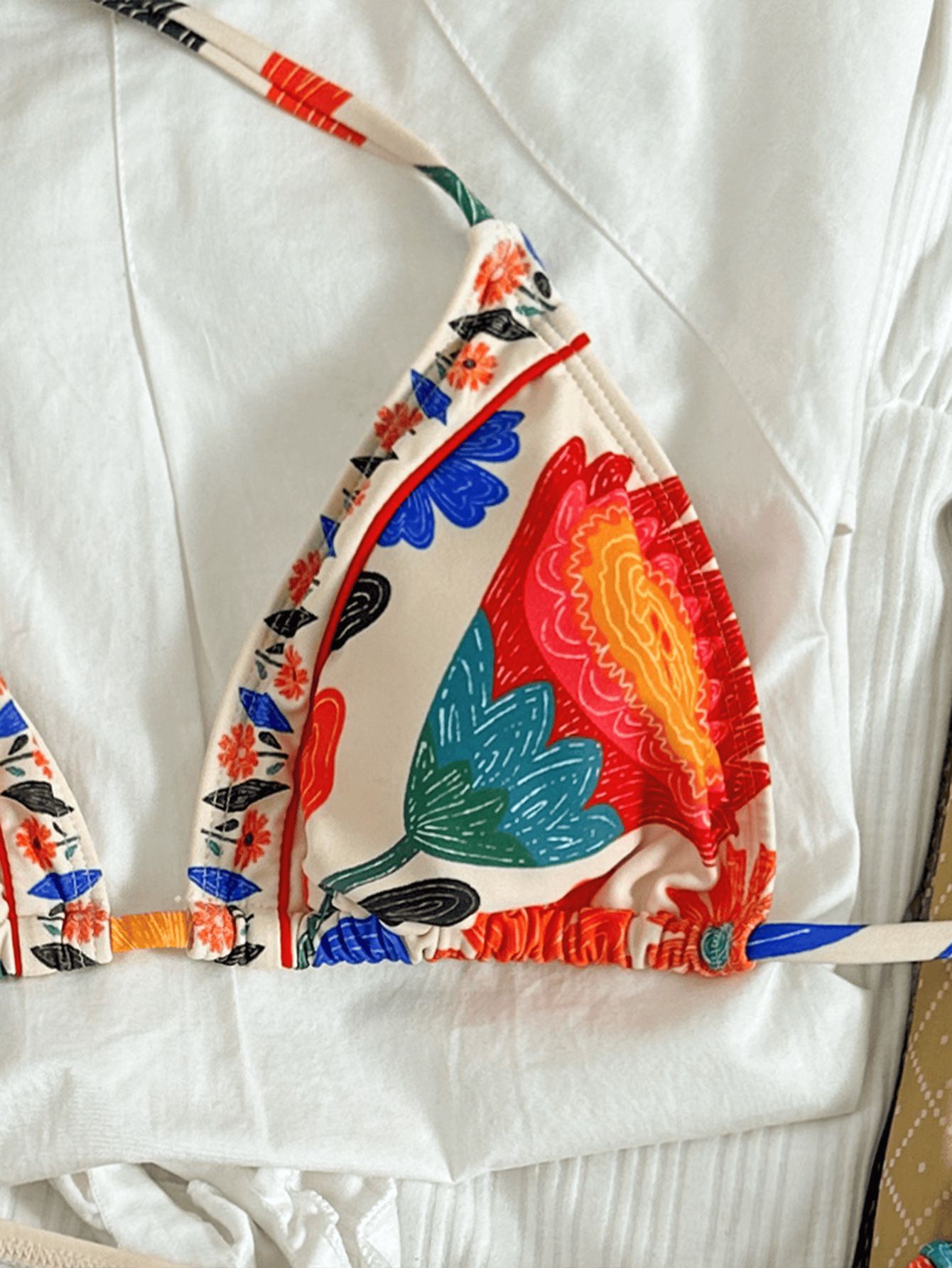 (image for) Women Retro Boho Floral Print Halter Triangle Bikini Set Tie Side Cheeky Vintage High Waist Slimming Two Piece Beach Vacation Swimwear