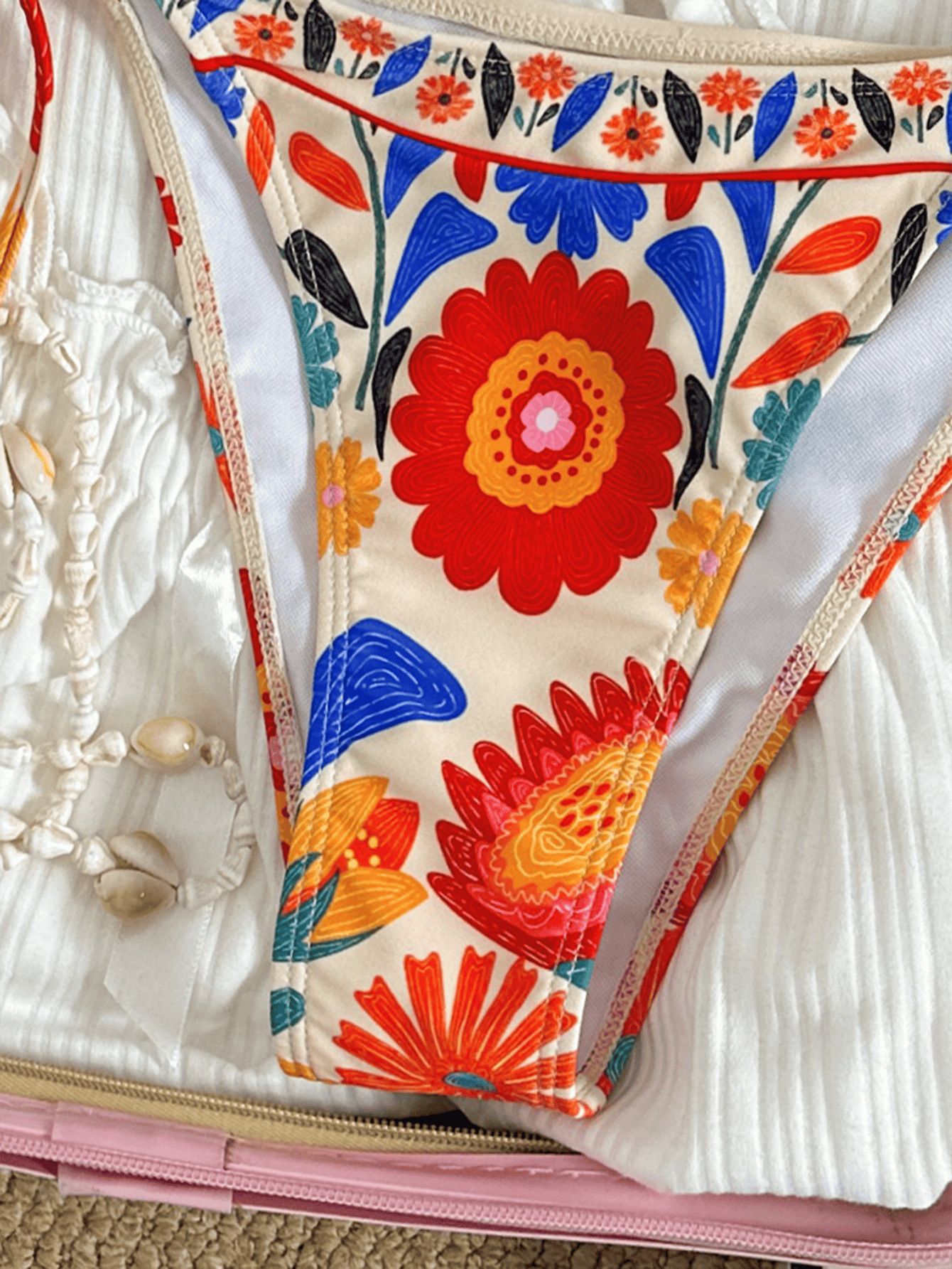 (image for) Women Retro Boho Floral Print Halter Triangle Bikini Set Tie Side Cheeky Vintage High Waist Slimming Two Piece Beach Vacation Swimwear
