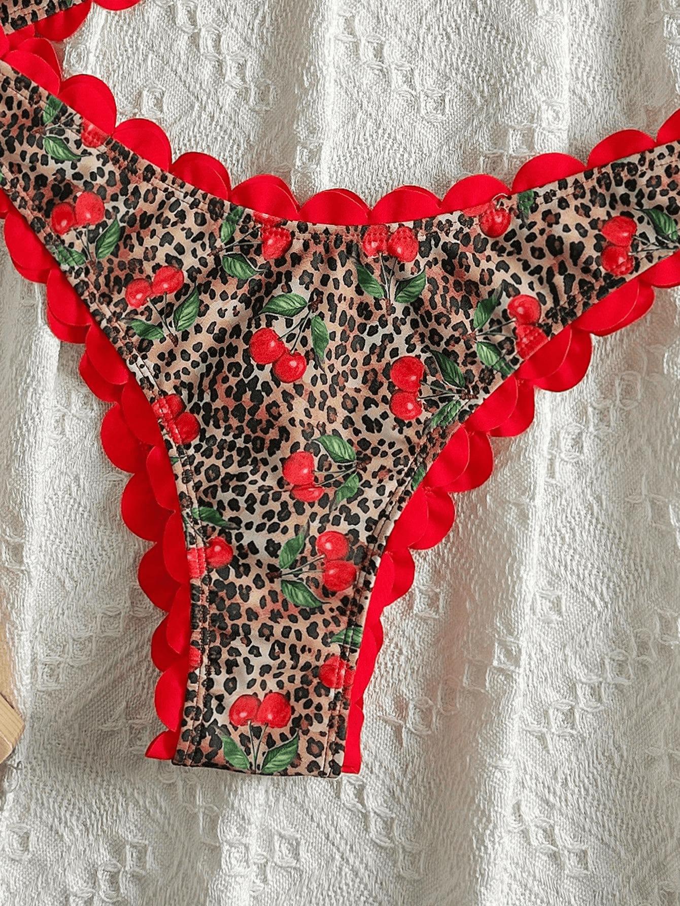 (image for) Women Scalloped Edge Bandeau Bikini Set Ditsy Floral Starfish Print Sexy Strapless Two Piece Beach Swimwear