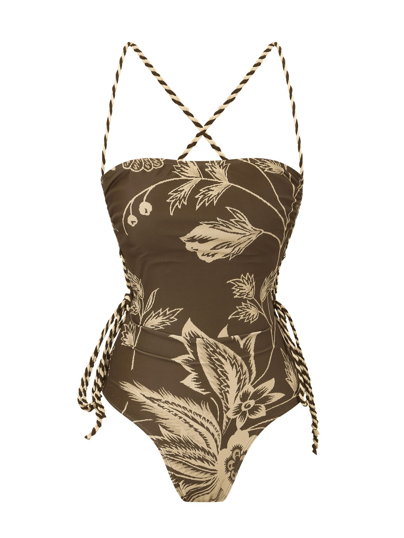 (image for) Women Vintage Botanical Floral Print Crisscross Strap One Piece Swimsuit with Maxi Sarong Wrap Skirt 2 Piece Set