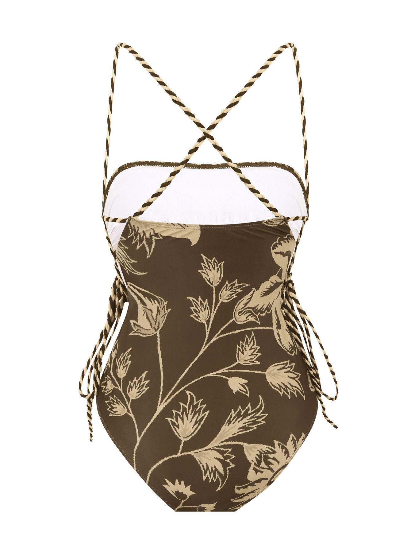 (image for) Women Vintage Botanical Floral Print Crisscross Strap One Piece Swimsuit with Maxi Sarong Wrap Skirt 2 Piece Set