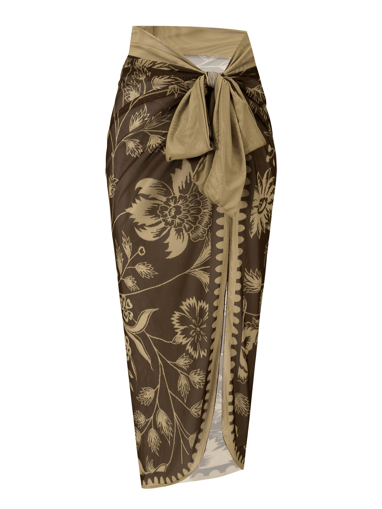 (image for) Women Vintage Botanical Floral Print Crisscross Strap One Piece Swimsuit with Maxi Sarong Wrap Skirt 2 Piece Set