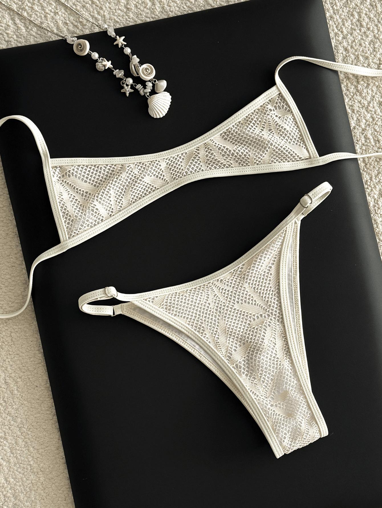 (image for) Women Solid Color Micro Triangle Bikini Set Sexy Three Point Minimalist High Cut Two Piece Beach Vacation Swimwear 3 Colors