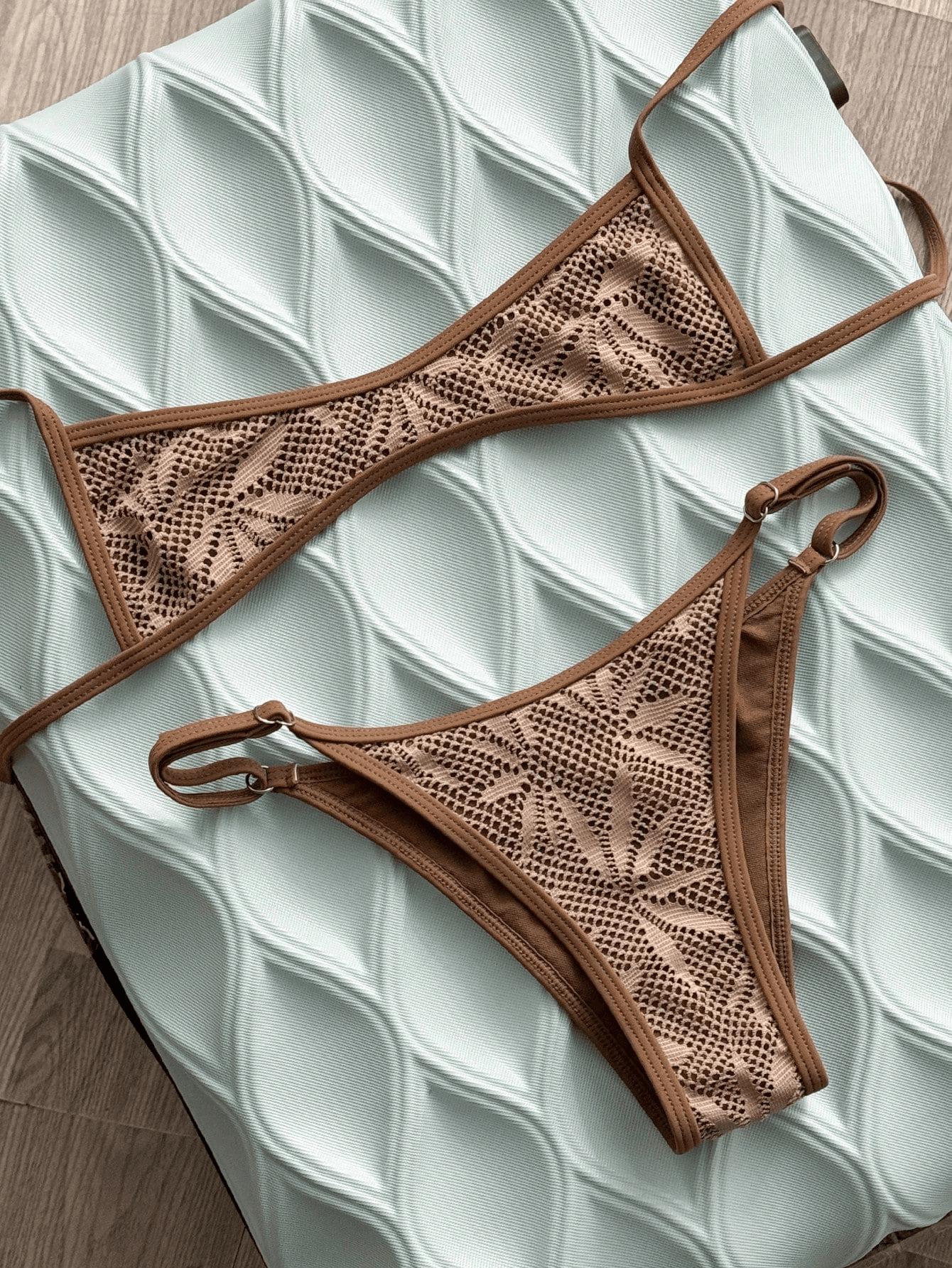 (image for) Women Solid Color Micro Triangle Bikini Set Sexy Three Point Minimalist High Cut Two Piece Beach Vacation Swimwear 3 Colors