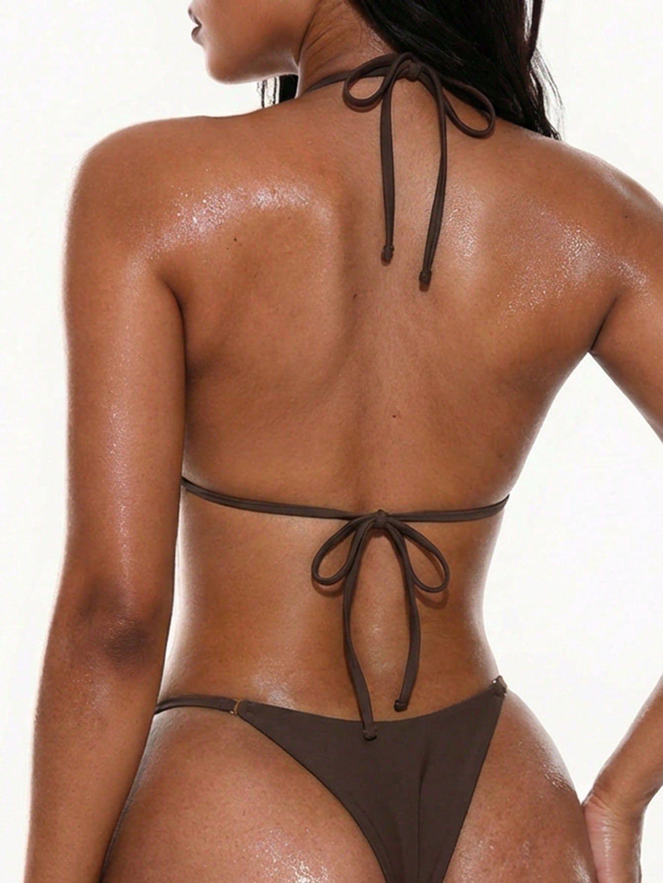 (image for) Women Polka Dot Halter Triangle Bikini Set Unpadded Swimwear