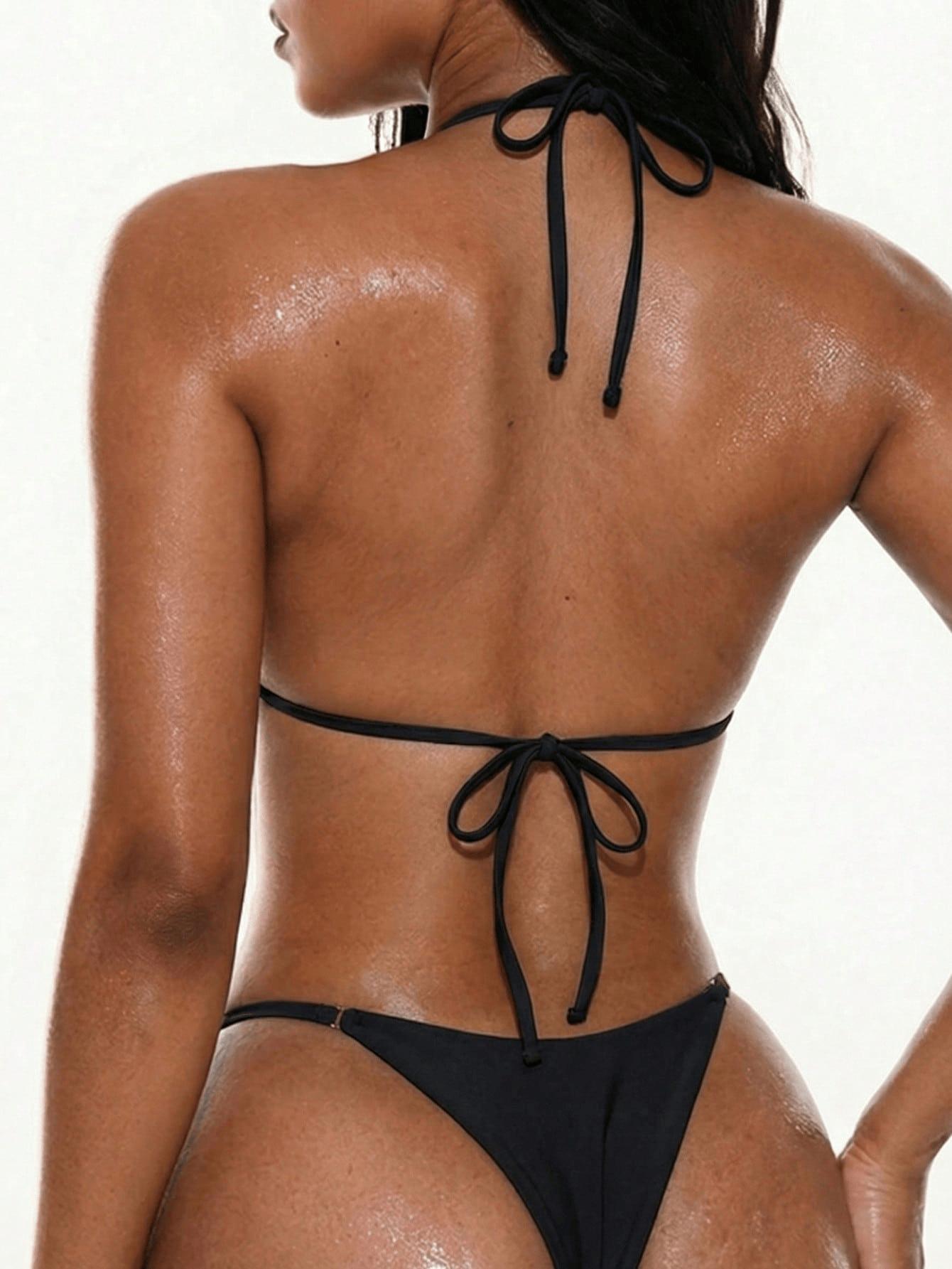 (image for) Women Polka Dot Halter Triangle Bikini Set Unpadded Swimwear