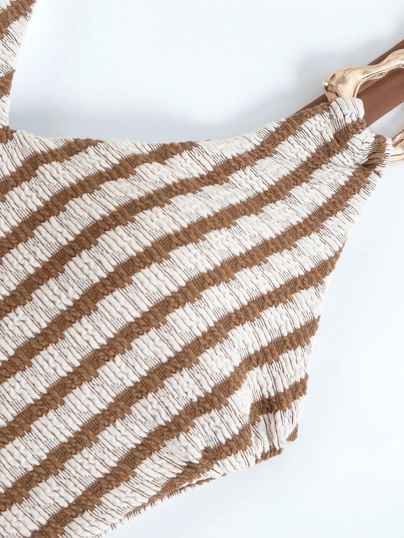 (image for) Women Textured Vertical Stripe Deep V One Piece Swimsuit with Wrap Buckle Mini Sarong Skirt 2 Piece Tummy Control Figure Flattering Beach Swimwear Set