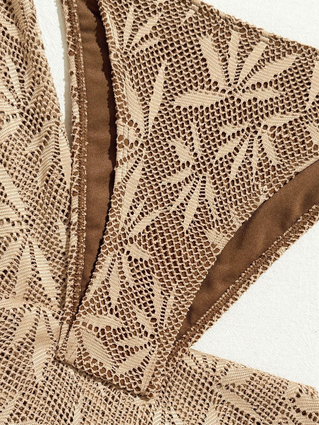 (image for) Women 3 Piece Leaf Print Halter Bikini Set with Pants Cover Up Swimwear