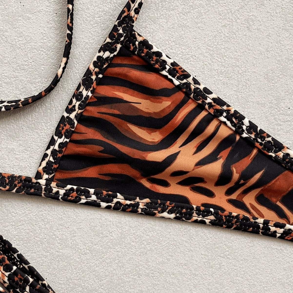 (image for) Women Tiger Leopard Print Backless High Cut Micro Bikini Set Sexy Swimwear