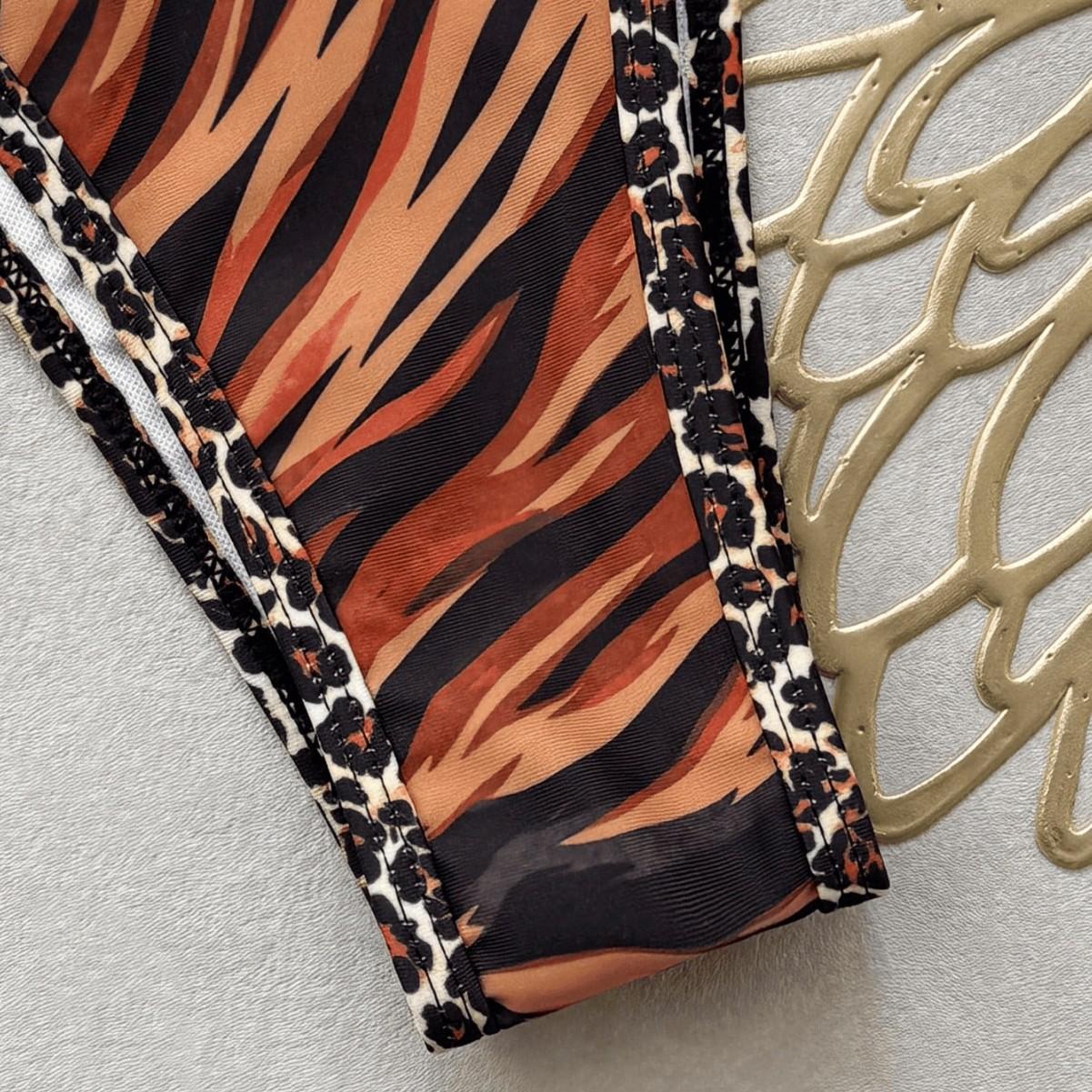 (image for) Women Tiger Leopard Print Backless High Cut Micro Bikini Set Sexy Swimwear