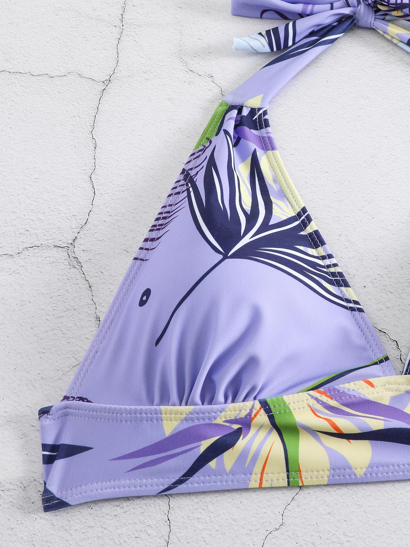 (image for) Women Halter High Waist Printed Bikini Set Padded Swimwear