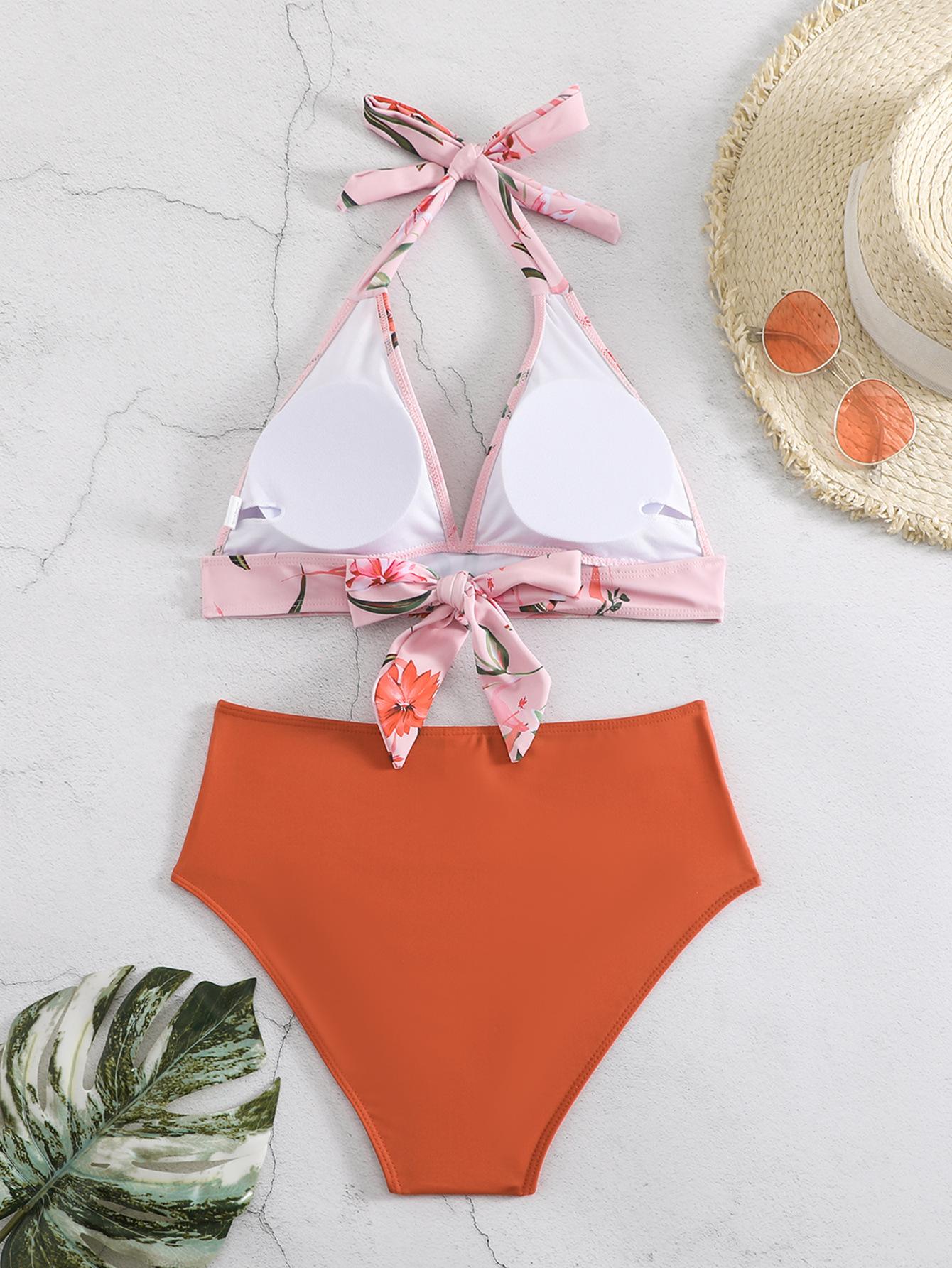 (image for) Women Halter High Waist Printed Bikini Set Padded Swimwear