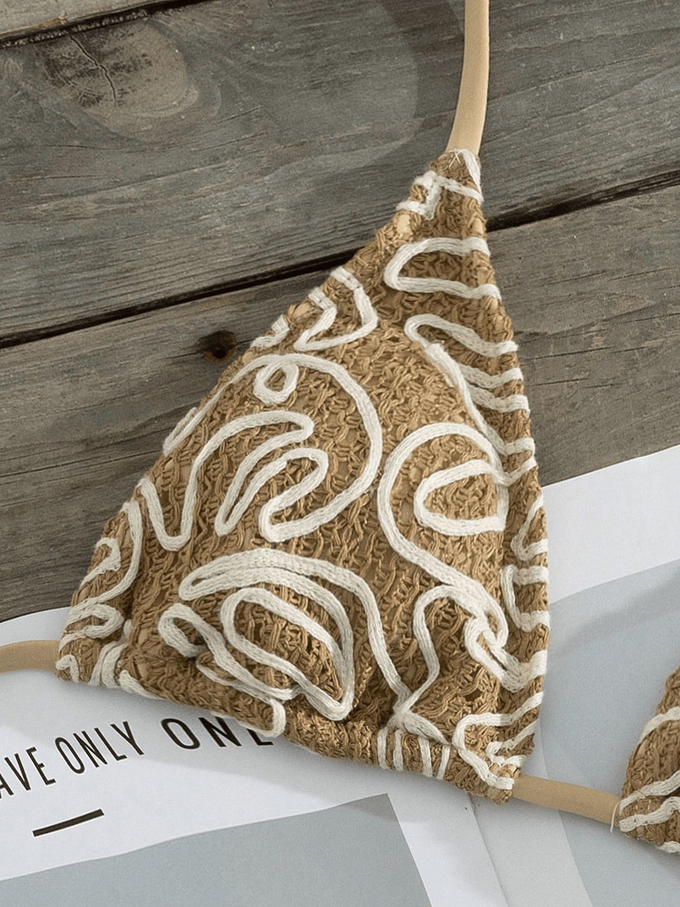 (image for) Women Khaki Crochet Lace Halter Triangle Bikini Set with Tassel Fringe Cover Up Skirt 3 Piece Hollow Out Knit Boho Beach Vacation Swimwear