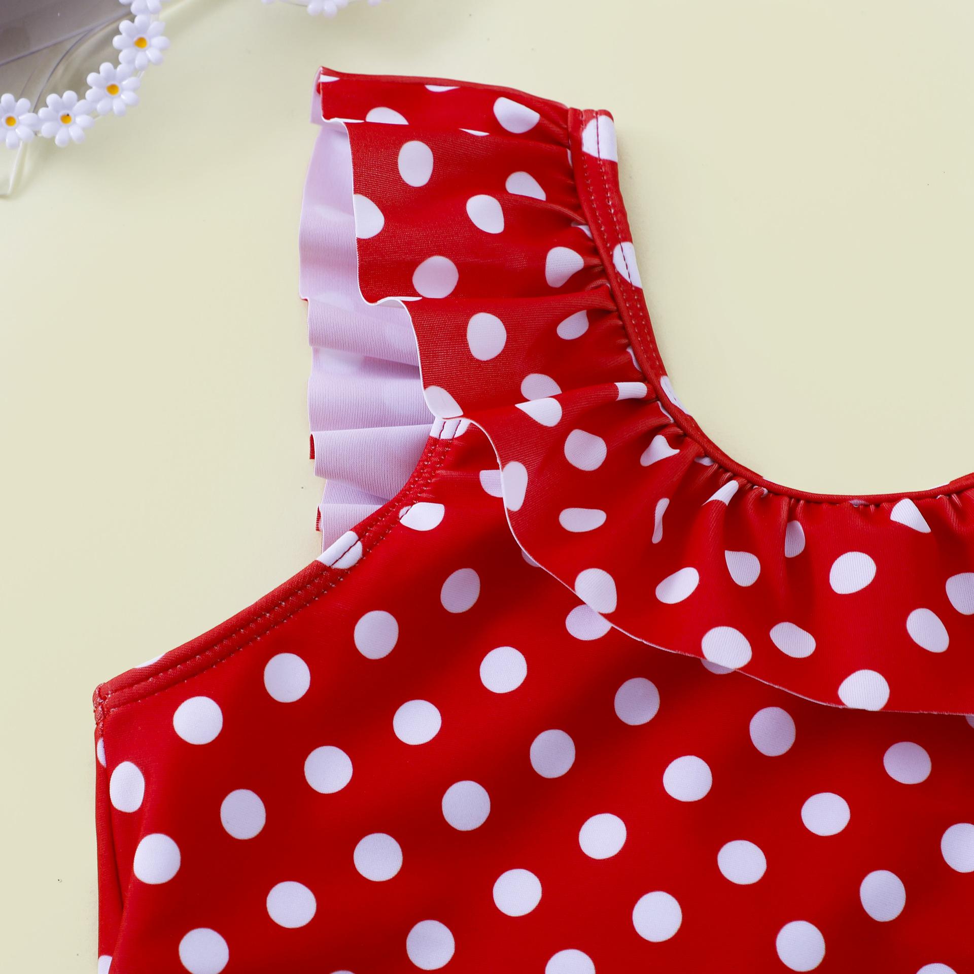 (image for) Girls Ruffle Polka‑Dot One‑Piece Swimsuit Kids Sleeveless Bathing Suit 130‑160