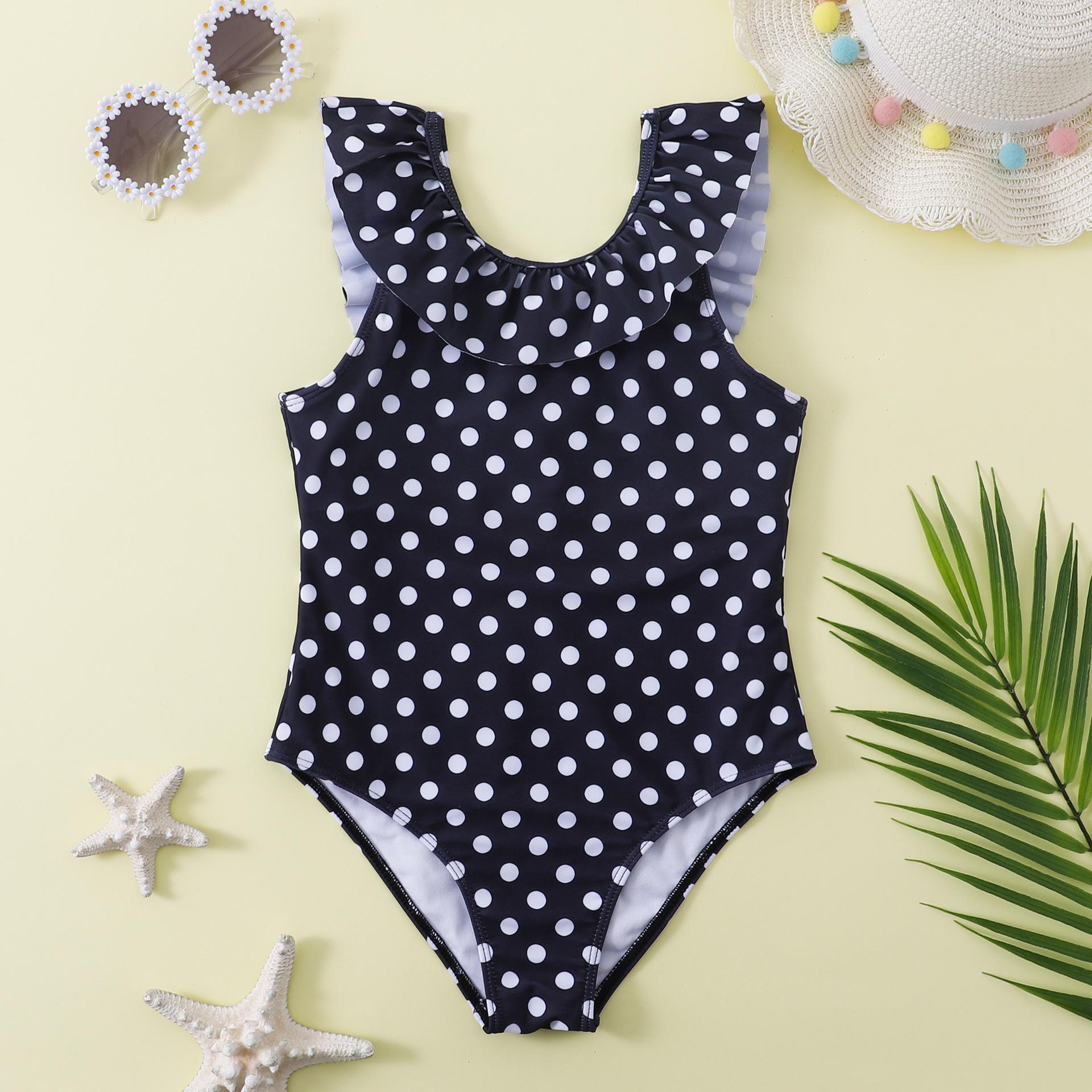 (image for) Girls Ruffle Polka‑Dot One‑Piece Swimsuit Kids Sleeveless Bathing Suit 130‑160