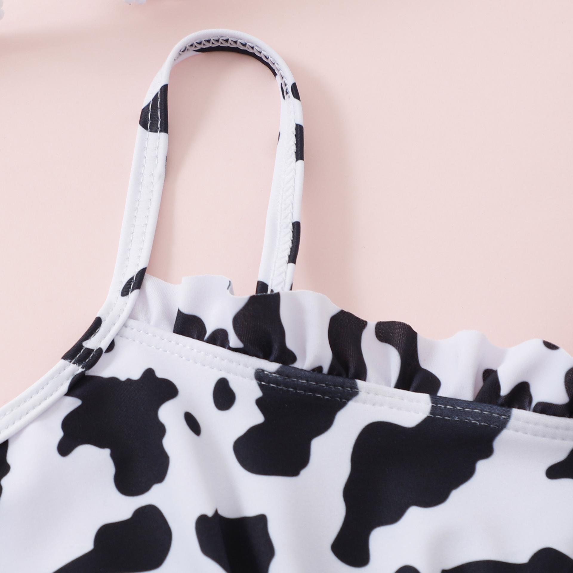 (image for) Girls Cow‑Print Bandeau Two‑Piece Bikini Swimsuit Sleeveless Cami Kids Bathing Suit 130‑160