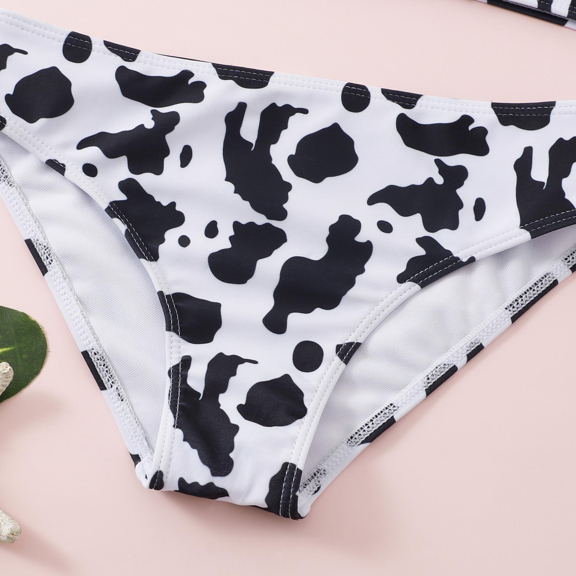 (image for) Girls Cow‑Print Bandeau Two‑Piece Bikini Swimsuit Sleeveless Cami Kids Bathing Suit 130‑160