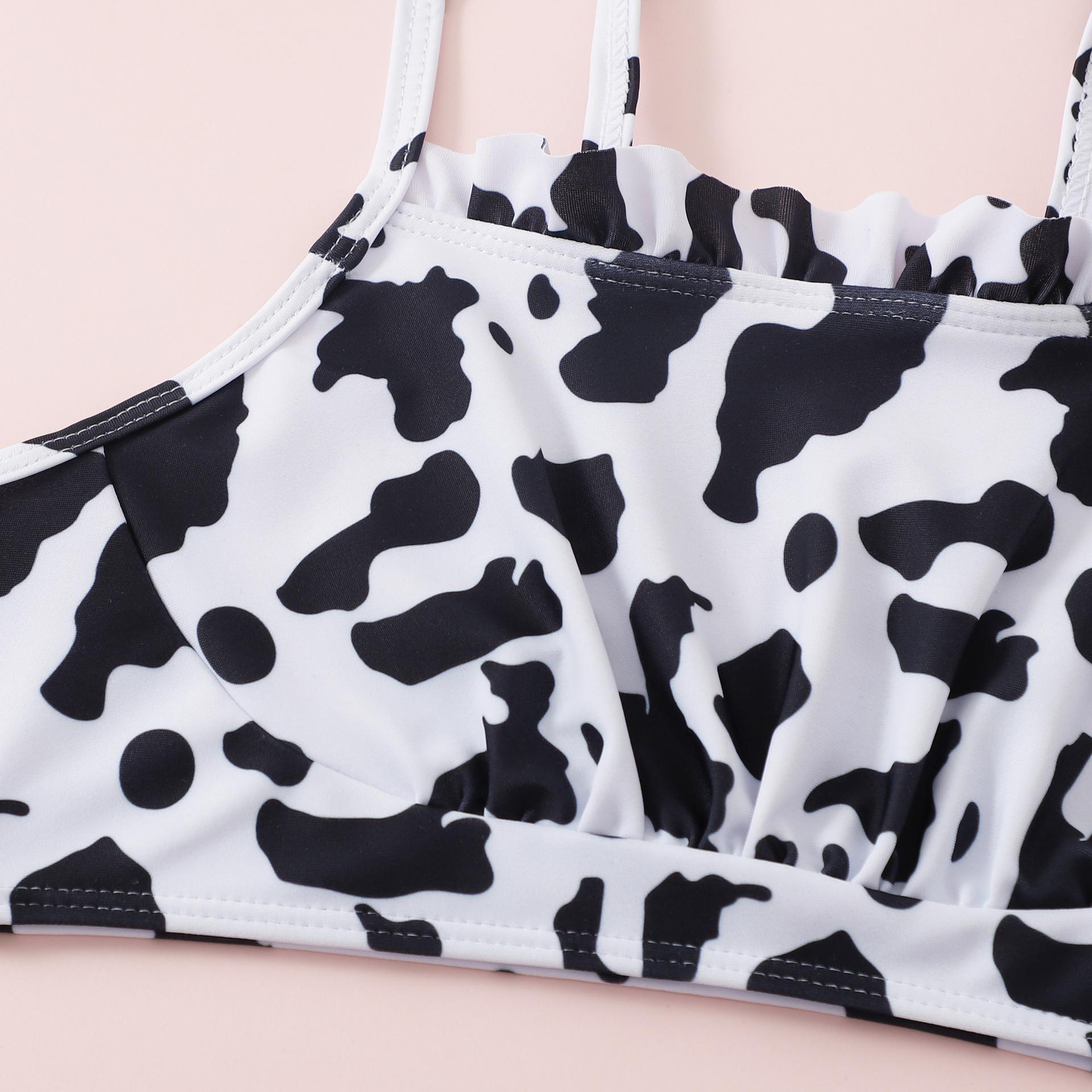(image for) Girls Cow‑Print Bandeau Two‑Piece Bikini Swimsuit Sleeveless Cami Kids Bathing Suit 130‑160