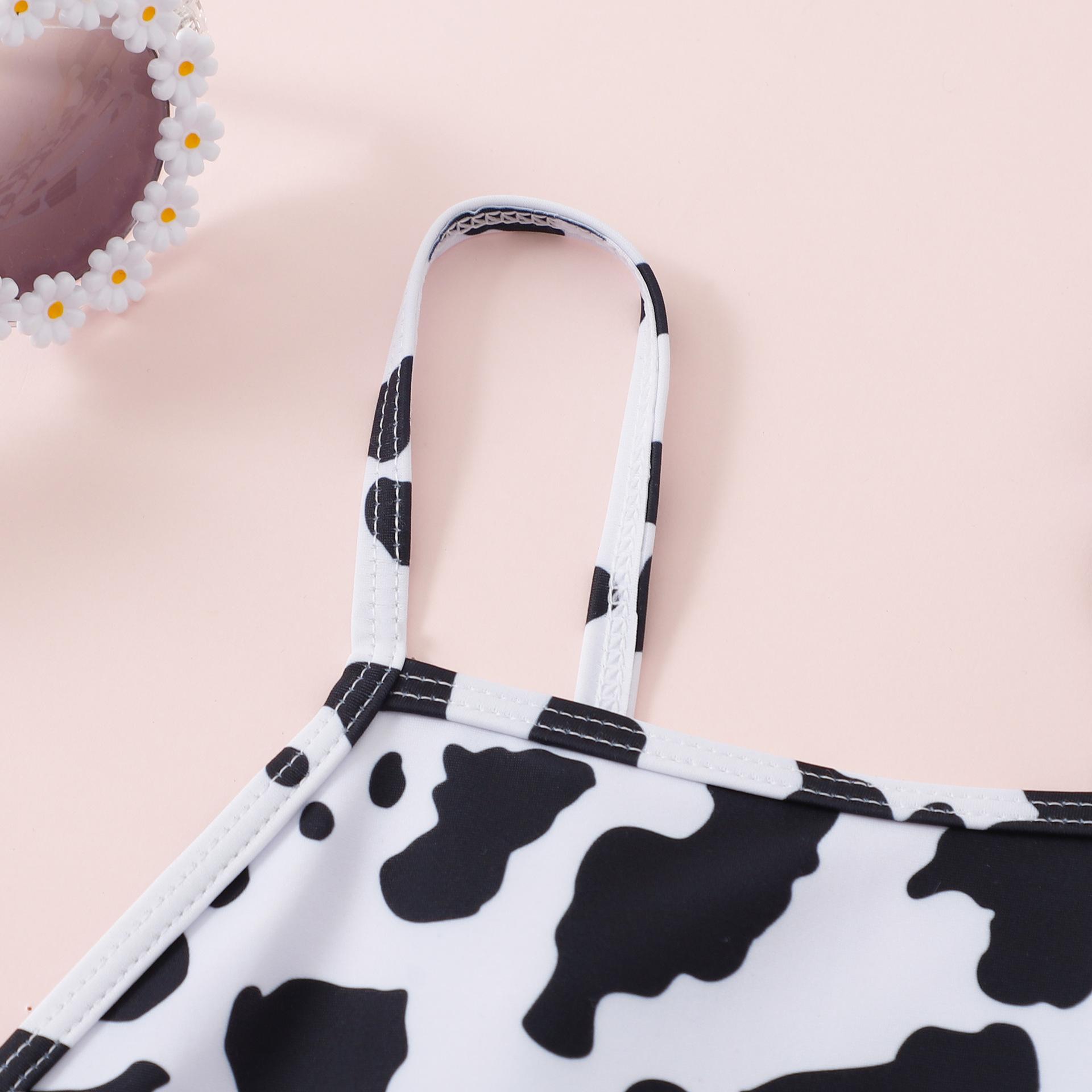 (image for) Girls Two‑Piece Cow Print Bikini Swimsuit Kids Spaghetti Straps Bathing Suit 130‑160