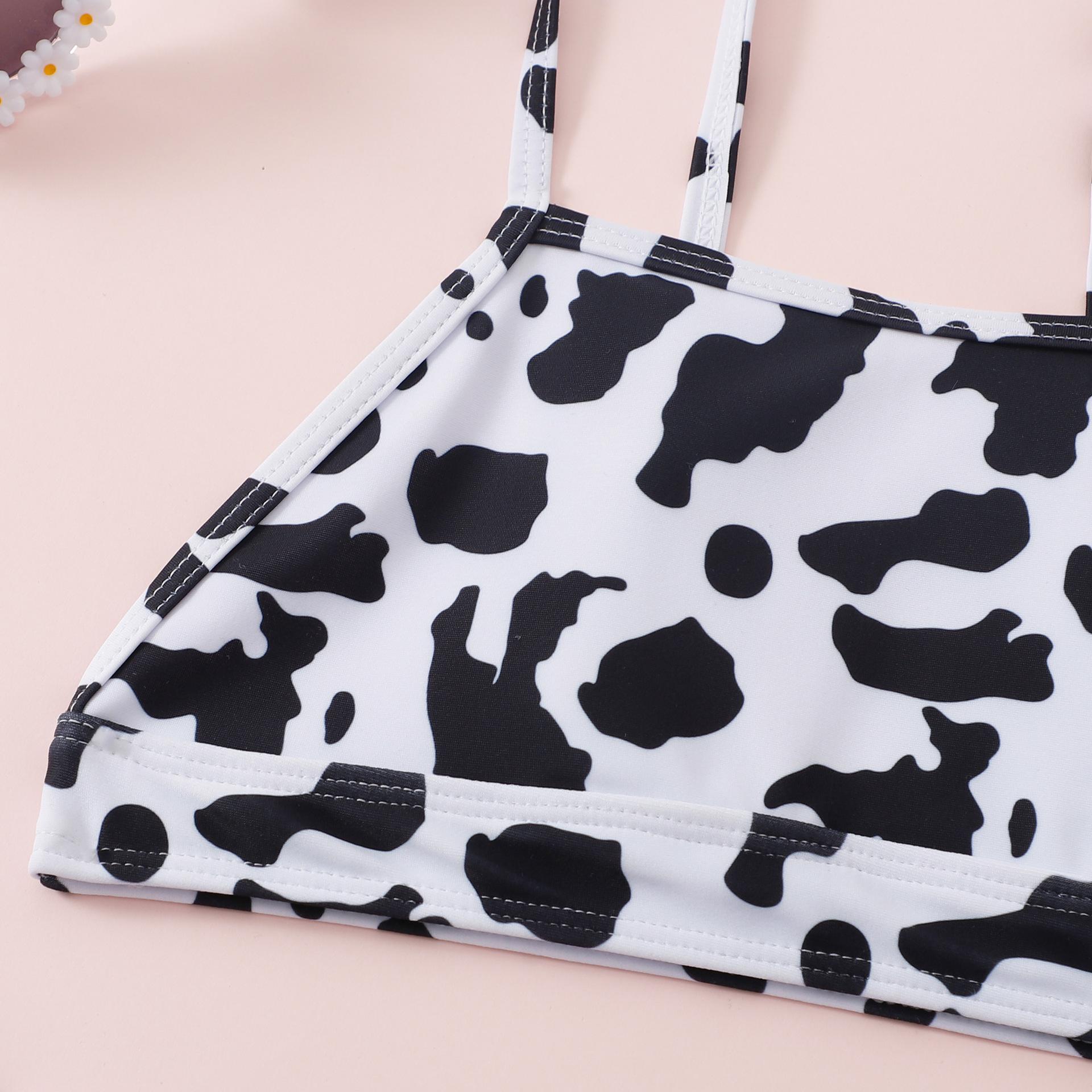 (image for) Girls Two‑Piece Cow Print Bikini Swimsuit Kids Spaghetti Straps Bathing Suit 130‑160