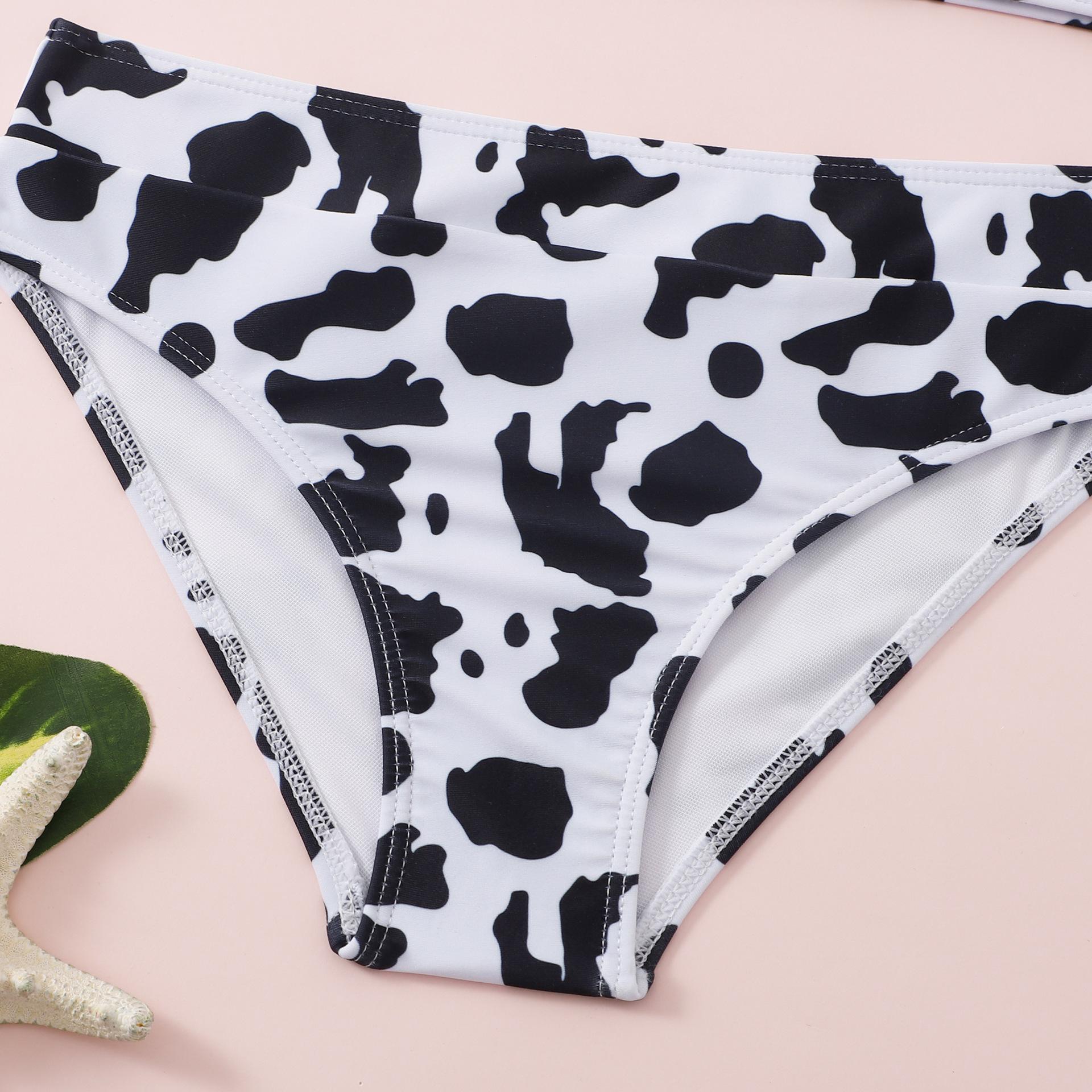 (image for) Girls Two‑Piece Cow Print Bikini Swimsuit Kids Spaghetti Straps Bathing Suit 130‑160