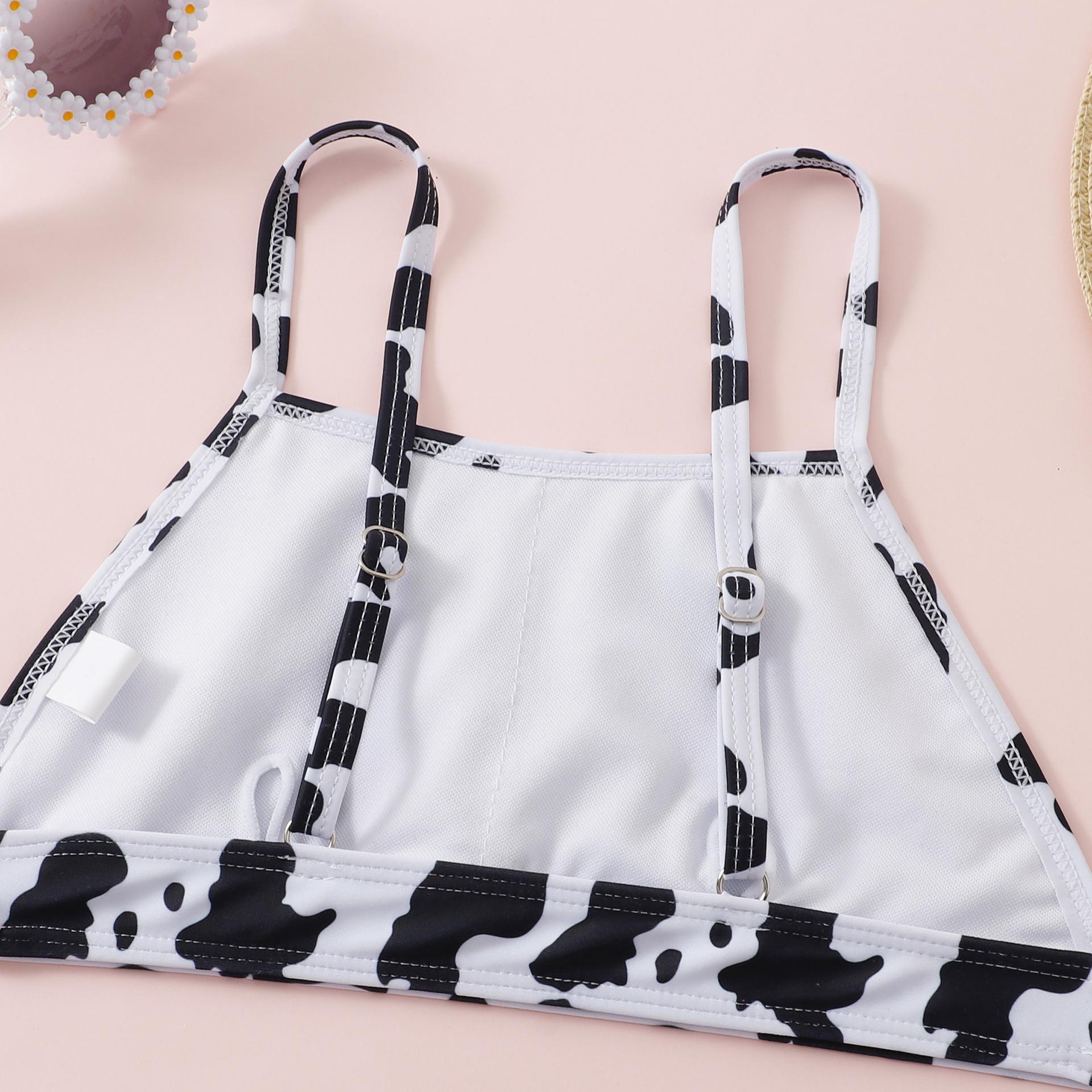 (image for) Girls Two‑Piece Cow Print Bikini Swimsuit Kids Spaghetti Straps Bathing Suit 130‑160
