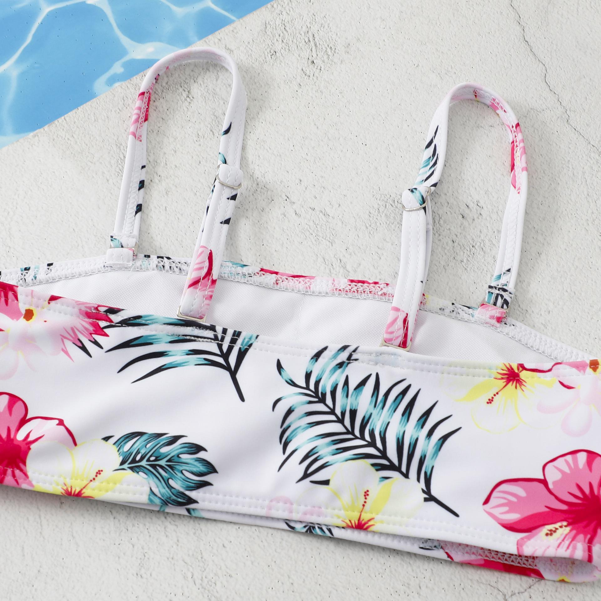 (image for) Girls 3‑Piece Printed Bikini Swimsuit Set Kids Spaghetti Strap Bathing Suit With Shorts 130‑160