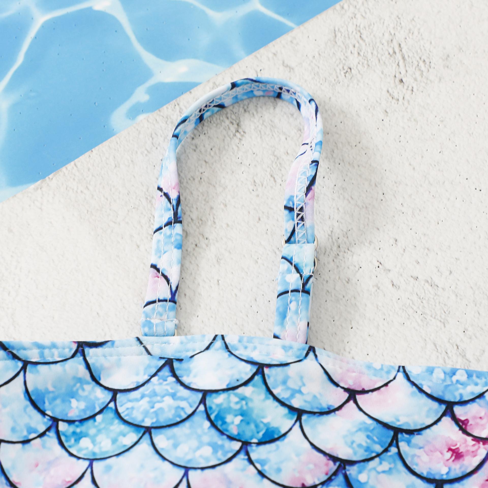 (image for) Girls 3‑Piece Printed Bikini Swimsuit Set Kids Spaghetti Strap Bathing Suit With Shorts 130‑160