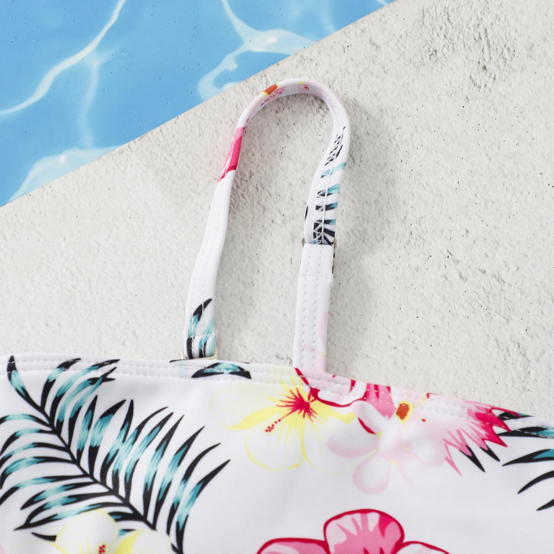 (image for) Girls 3‑Piece Printed Bikini Swimsuit Set Kids Spaghetti Strap Bathing Suit With Shorts 130‑160
